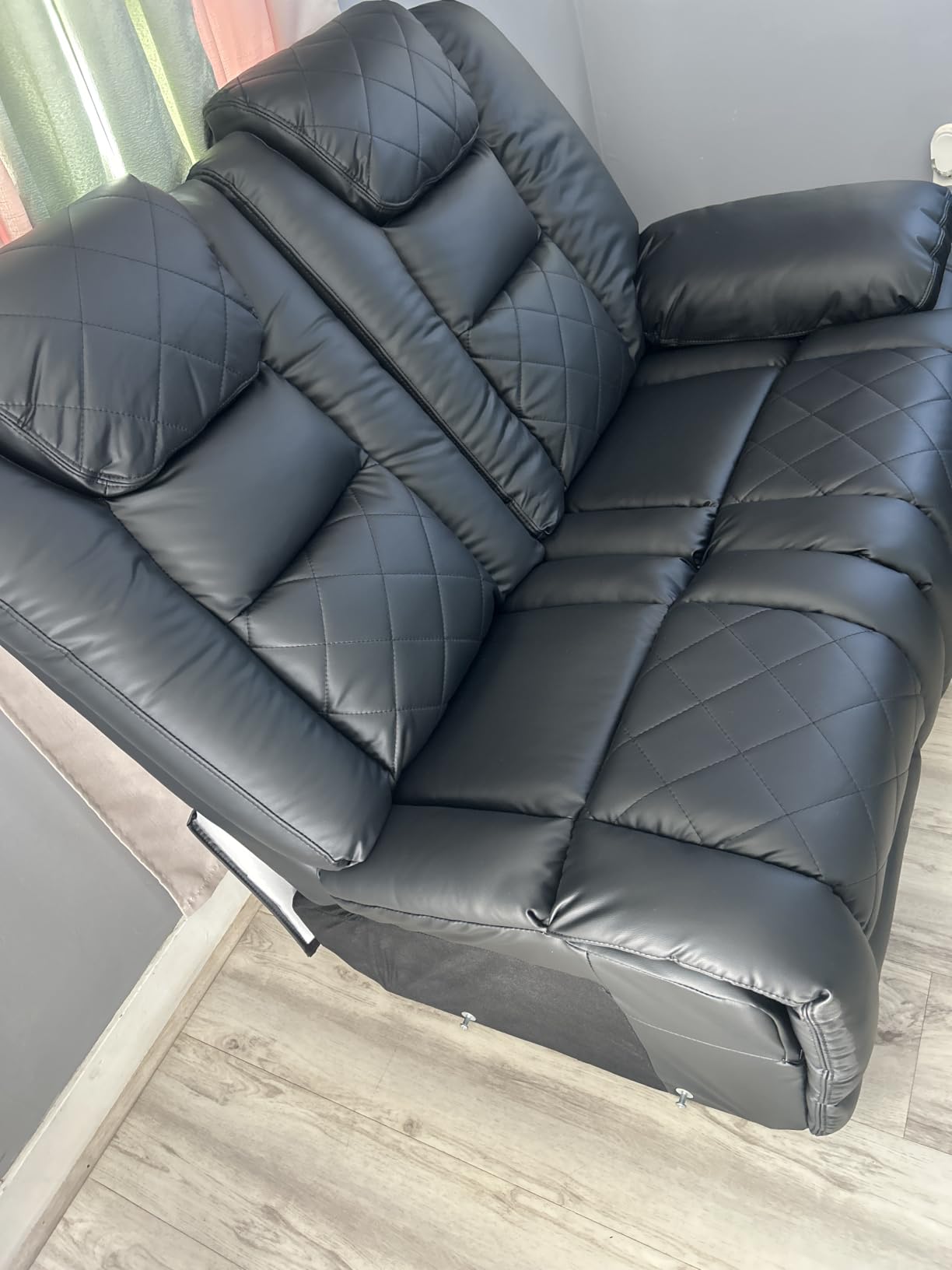 EBELLO Faux Leather Manual Loveseat Recliner Sofa, 2 Seat Reclining Couch Chair with Center Console, Hidden Storage and Cup Holders, Home Theater Seating for Living Room, Black (Loveseat) customer photo 2