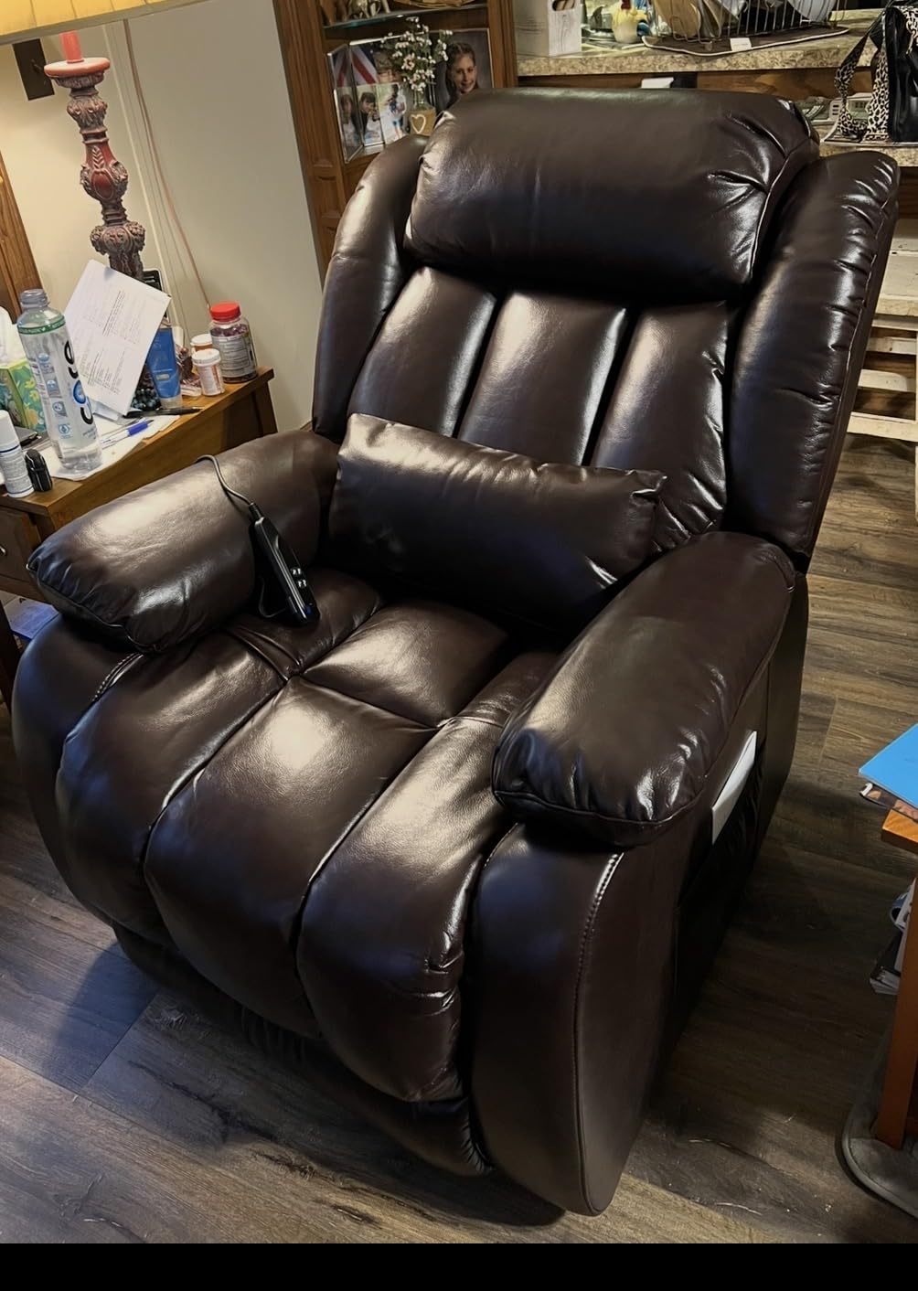 Infinite Position Lay Flat Power Lift Recliner Chair for Elderly, Brown, Dual Motor Power Lift Chair, Massage & Heating, Extended Footrest, USB Ports, Remote Control, Lumbar Pillow, Leather customer photo 2