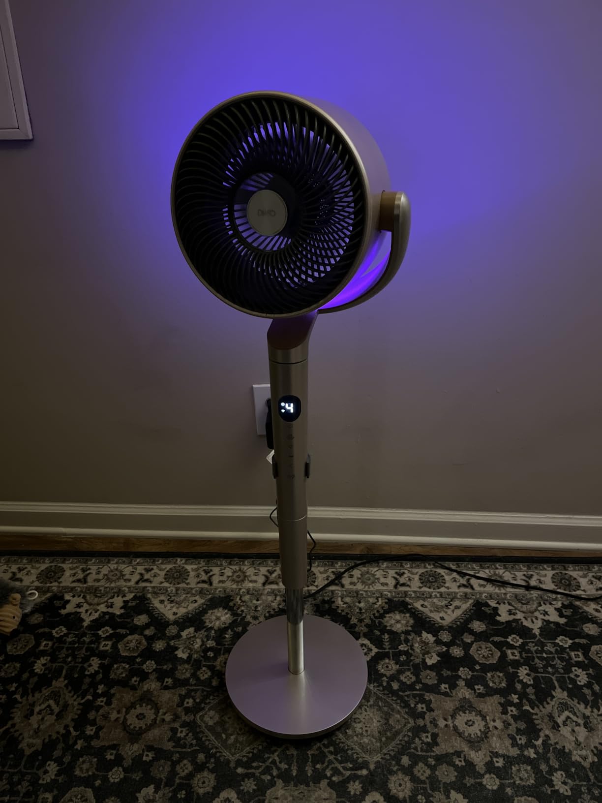 DREO Smart Fans for Bedroom, 120° +120° Omni-Directional Oscillating Fan, 100ft Quiet Pedestal Fan with RGB Light, 9 Speeds, 6 Modes, 8H Timer, Wi-Fi/Voice, 35-40