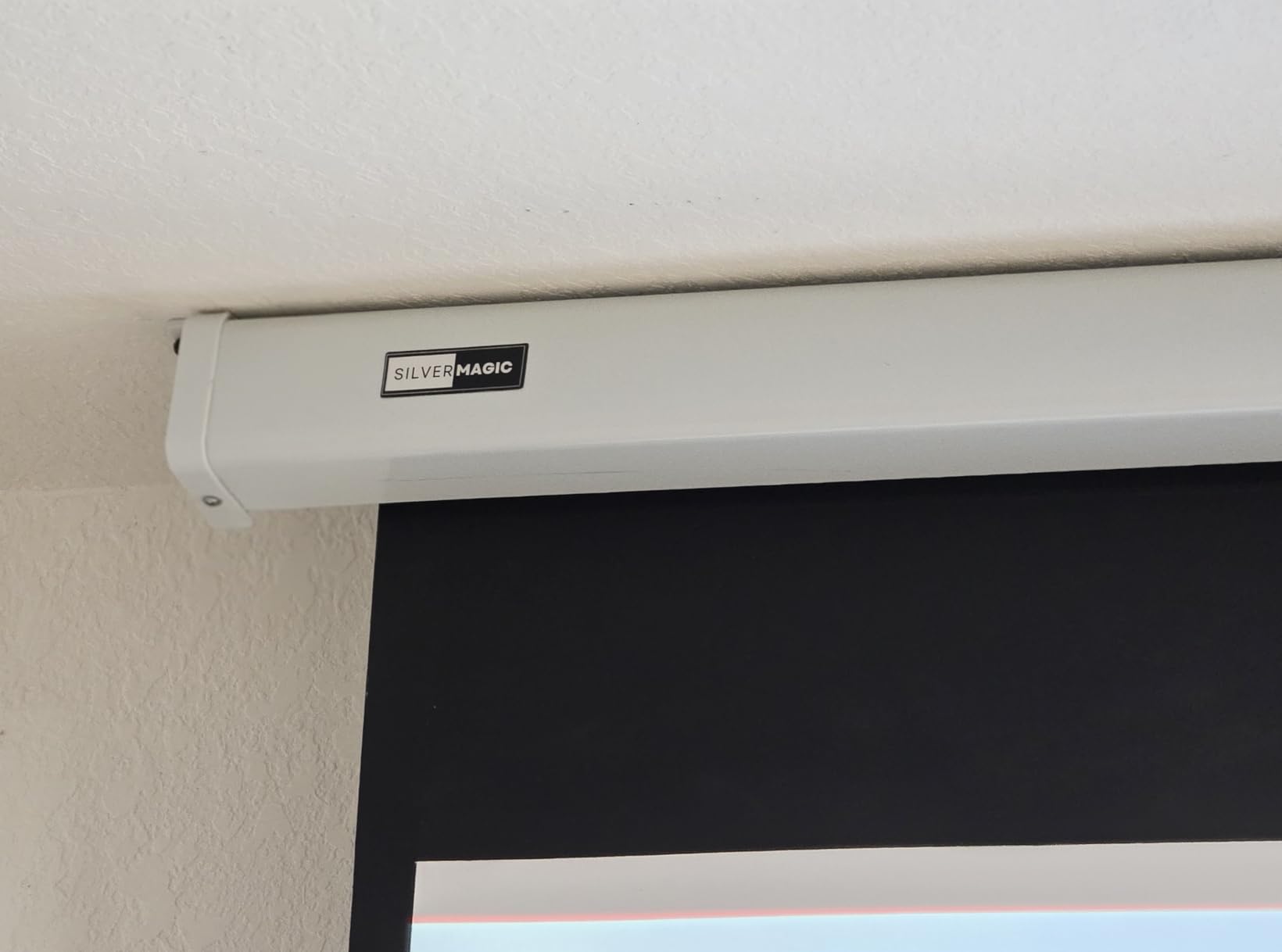 ALR Tensioned Motorized Projector Screen by SilverMagic - Tab Tensioned and Modern Design Gray Screen with White Aluminum case for Home Theater/Living Room/Patio/Office/Classroom - 120 inch 16:9 customer photo 2
