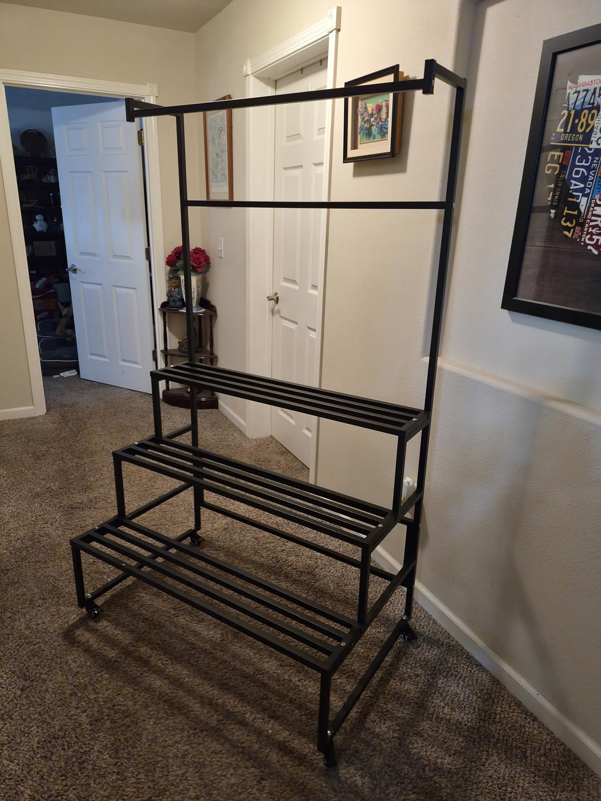 4-Tier Metal Plant Stand on Wheels, 47x24x65 H, 440 lbs Cap. | Sturdy Black Iron Tiered Plant Stand, Stair Shape Display Rack for Indoor & Outdoor Use in Home, Garden, Retail customer photo 1