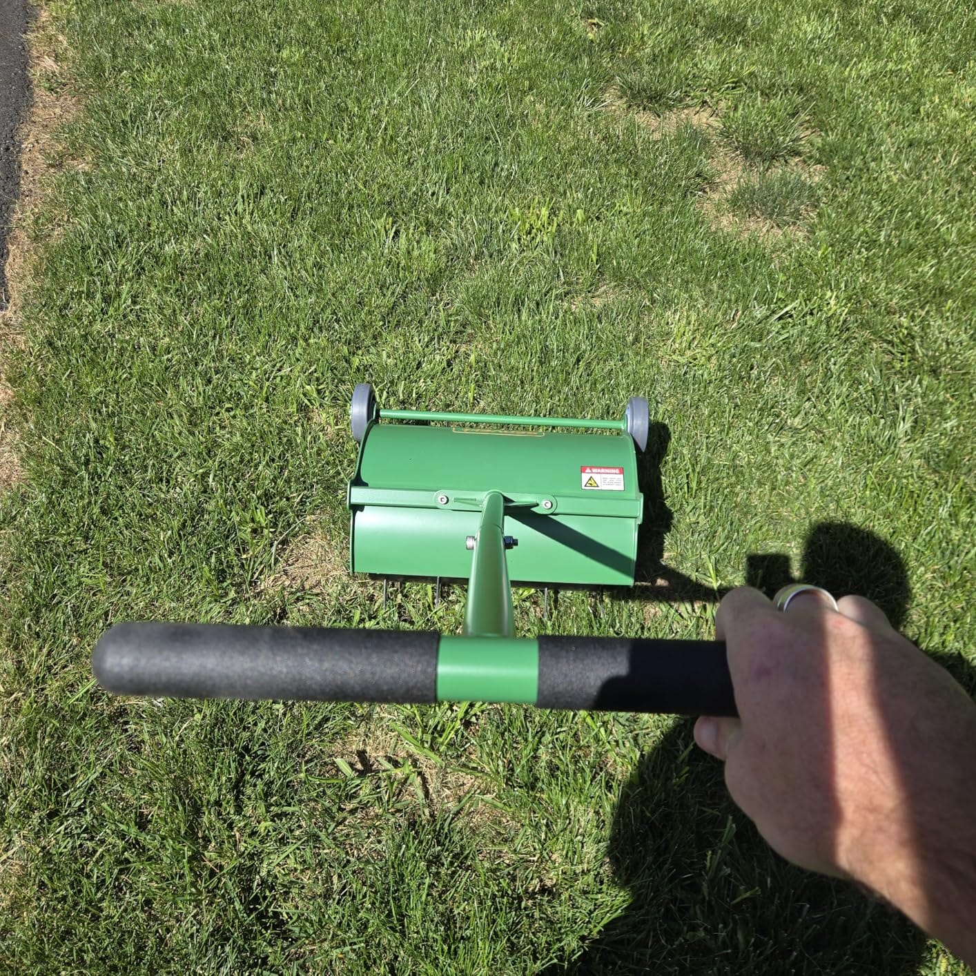 Rolling Lawn Aerator, Heavy Duty Push Spike Aeration Tool Up to 55 lbs, Manual Rotary Grass Aerator for Garden and Yard Use customer photo 1
