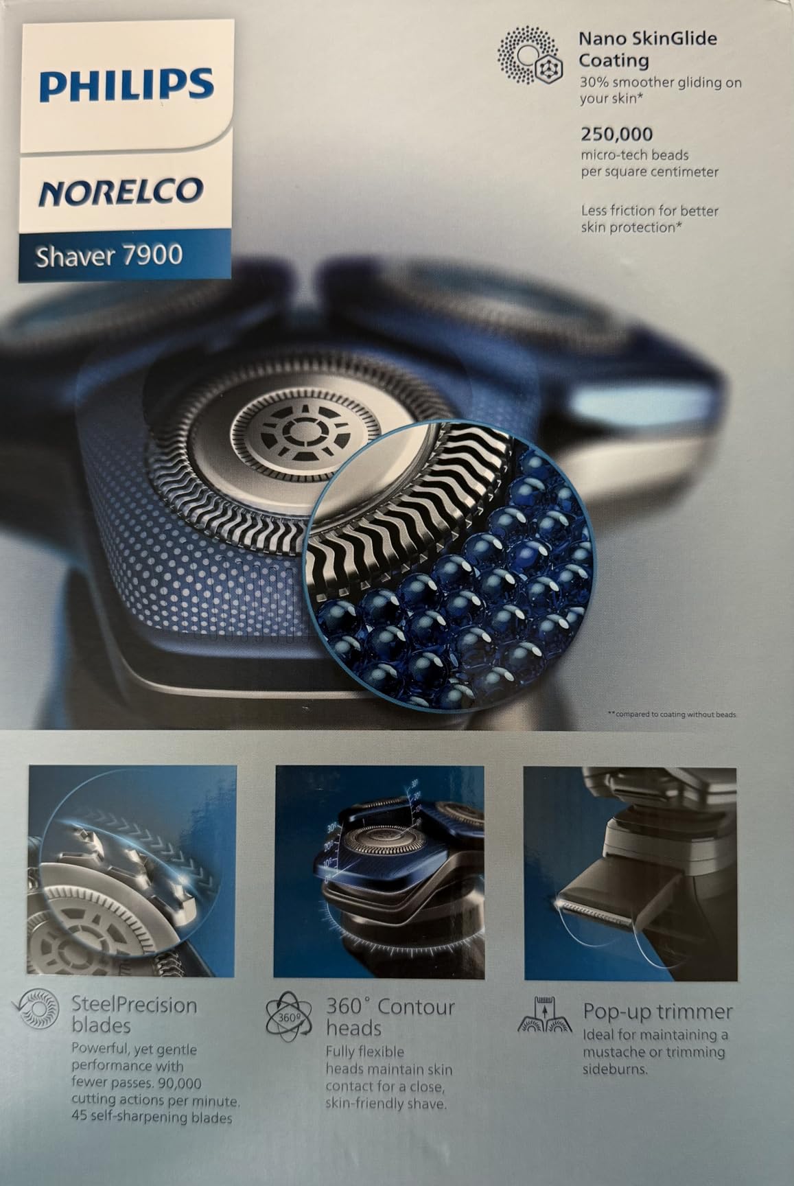 Philips Norelco 7900 Electric Shaver, Black | 45 SteelPrecision Blades, SenseIQ Technology, Nano SkinGlide coating, 360 Flexible Heads, UV Sanitizing Cube, S7889/91 customer photo 2