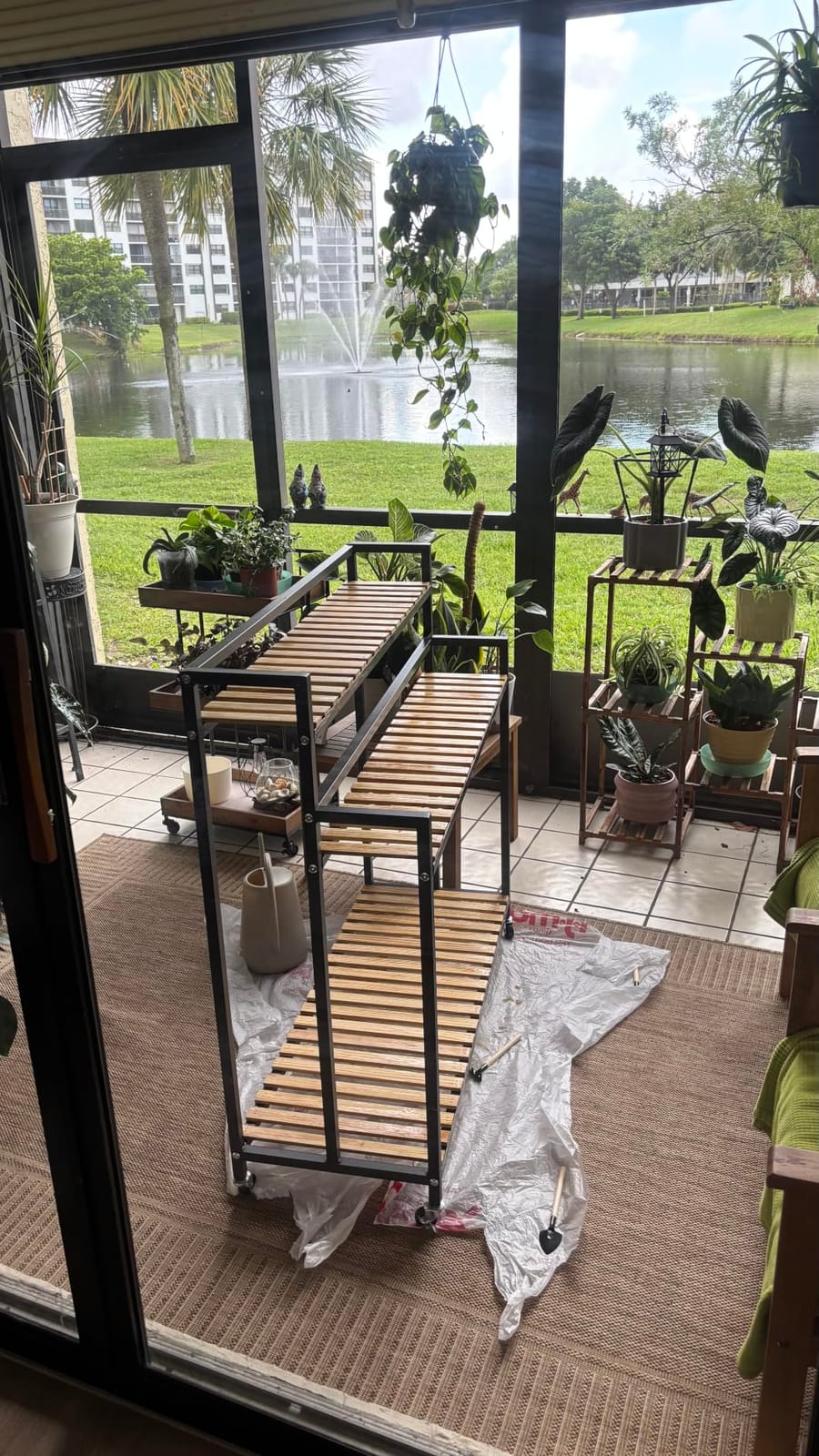 3Tier Plant Shelf Modern Rolling Plant Stand, Wood Iron Frame | 40*39*14.9in, indoor/outdoor use in Living Spaces or Patio. Space spare, Robust Pine, Easy Assembly customer photo 1