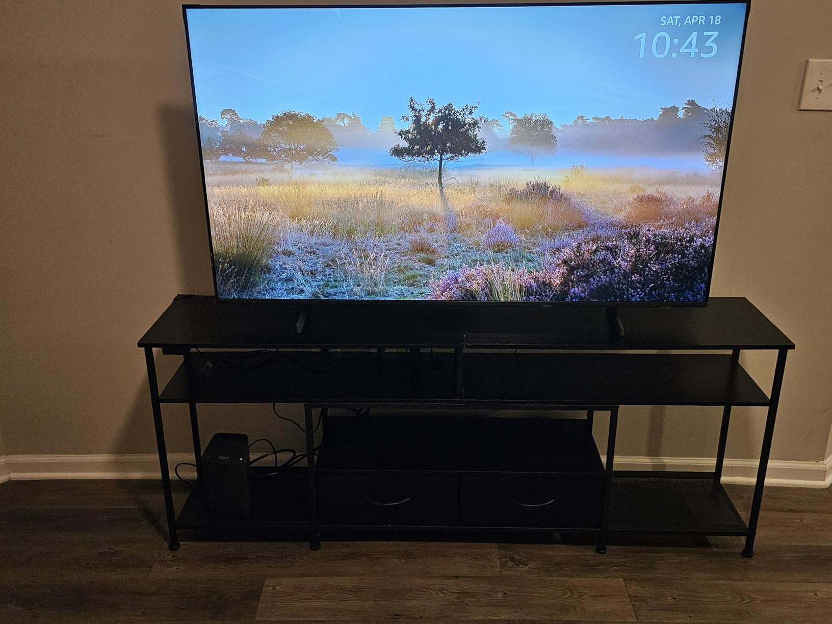 Huuger TV Stand for 75 80 Inch TV, Entertainment Center with Power Outlets and LED Lights, 70.9 Inch TV Console for Living Room, Media Console with Drawers and Shelves, Black customer photo 1
