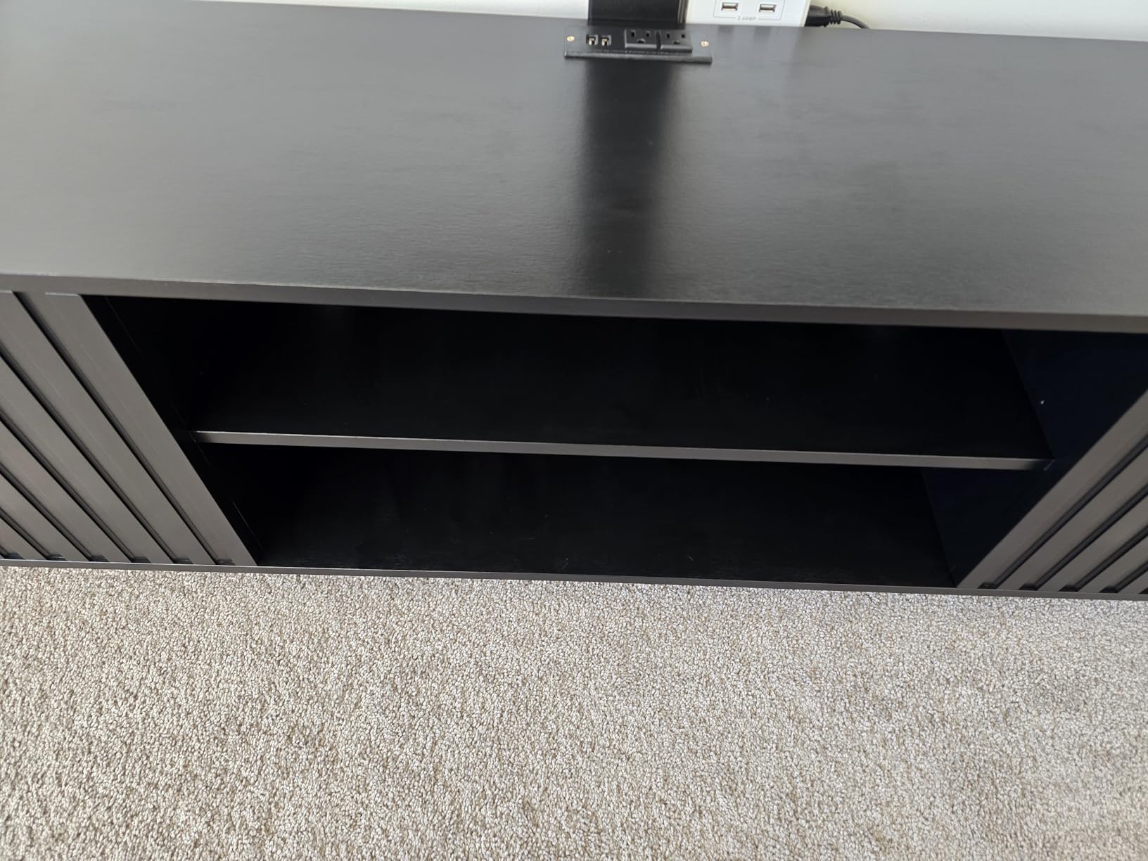 Lamtor TV Stand with Mount for 65-75 Inch TV, Fluted Walnut Media Console | Modern entertainment center with power outlet, adjustable mount, textured fluted doors and spacious storage for living room customer photo 2