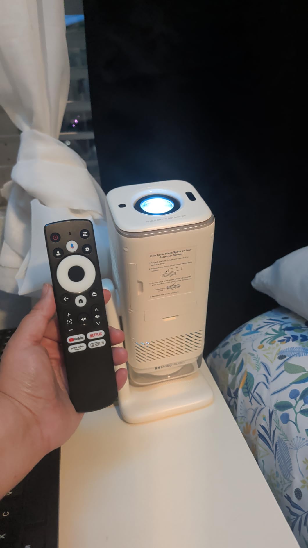 Aurzen BOOM Air Google TV Portable Projector with USB-C Powered, Off-White customer photo 2