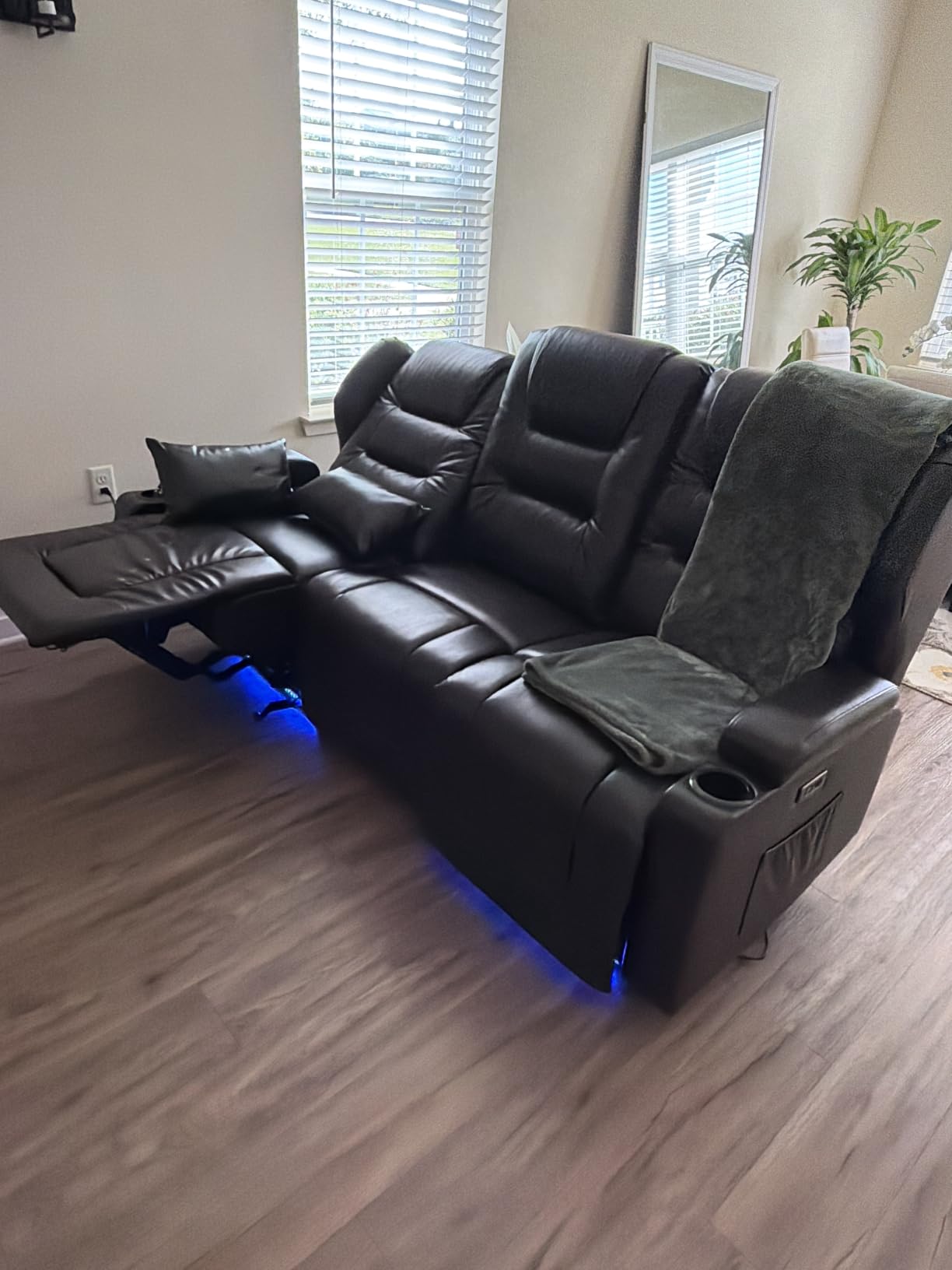 SAMERY Power Loveseat Recliner Sofa with Adjustable Split Back, Multi-Port Charger, Flip-Up Backrest & LED Lighting - Home Theater Seating with Storage, Cup Holders, Beige Fabric Loveseat Recliner customer photo 1