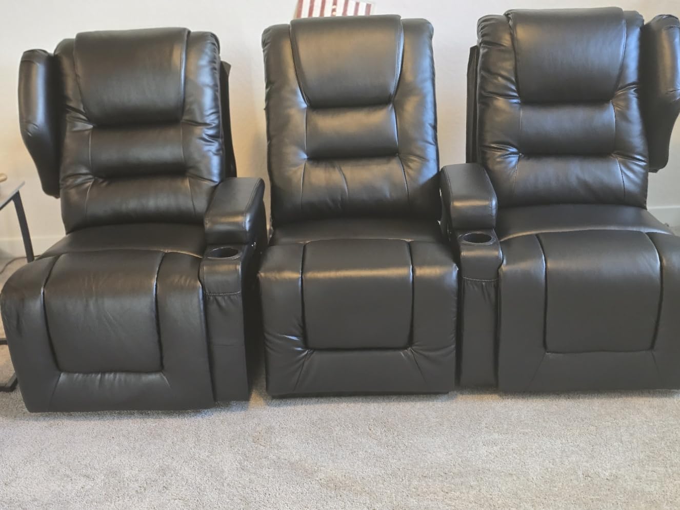 SAMERY Power Loveseat Recliner Sofa with Adjustable Split Back, Multi-Port Charger, Flip-Up Backrest & LED Lighting - Home Theater Seating with Storage, Cup Holders, Beige Fabric Loveseat Recliner customer photo 2
