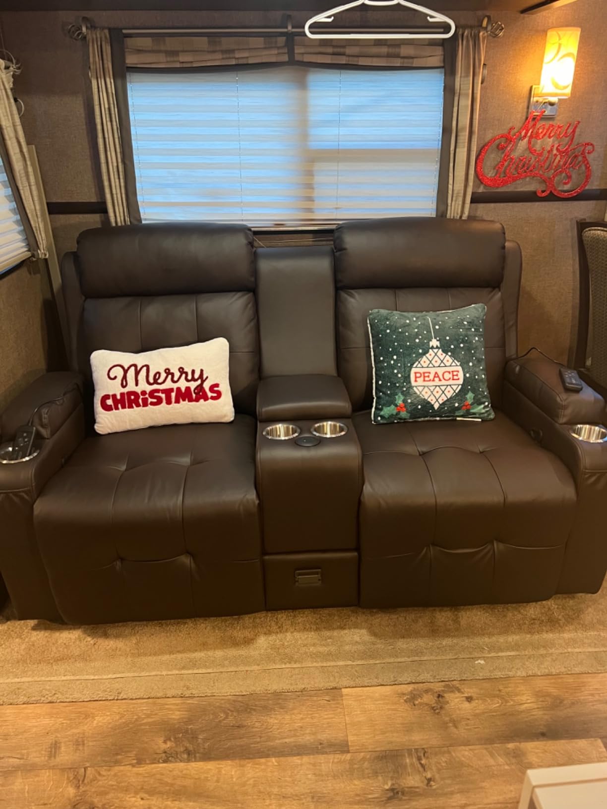 Reclining Loveseat Sofa, RV Loveseat Recliner Wall Hugger Couch, Home Theater Seating, Massage Loveseat with Console, USB & Type-C Ports, Storage Armrests for Living Room, Camper, Game Room, Man Cave customer photo 2