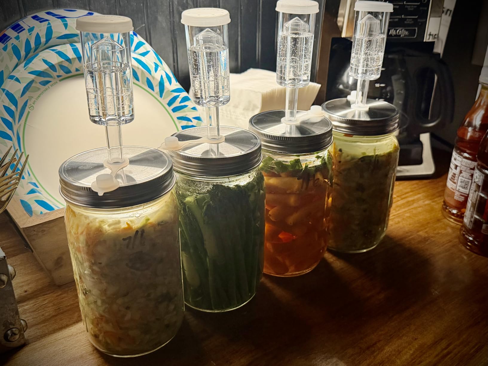 Xileanalee Fermentation Kit Set for Wide Mouth Mason Jar,Sauerkraut/Pickling Kit with 4 Glass Fermentation Weights,4 Fermenting Lids,4 Airlocks,5 Silicone Gaskets,5 Silicone Grommets(No Jars) customer photo 2