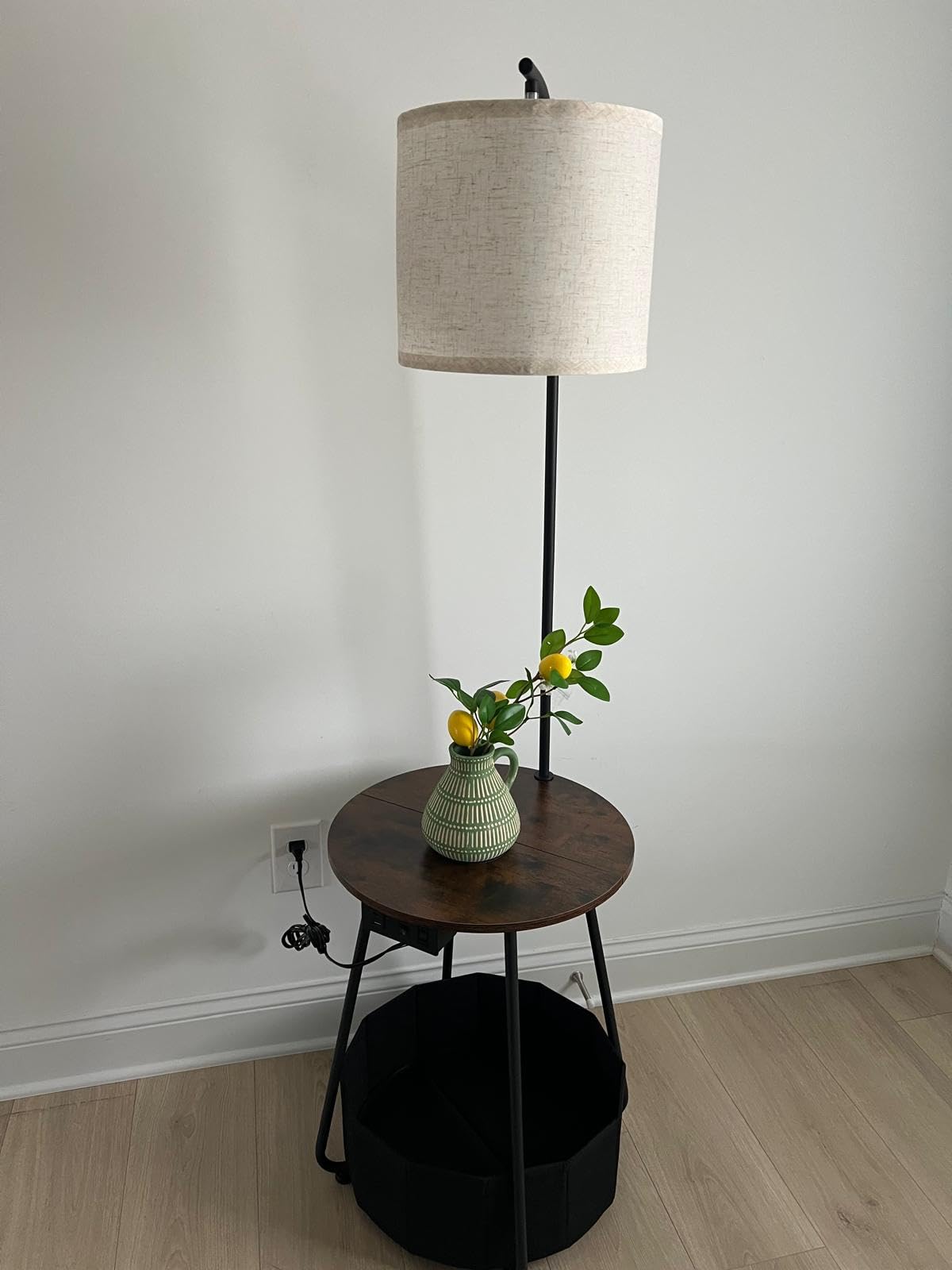 LUTEC Floor Lamp with Table, End Table with Charging Station(USB & Type-C & AC Port), Round SideTable with Fabric Basket, 3 Color Temperatures 9W LED Bulb, Modern Nightstand for Bedroom, Living Room customer photo 1