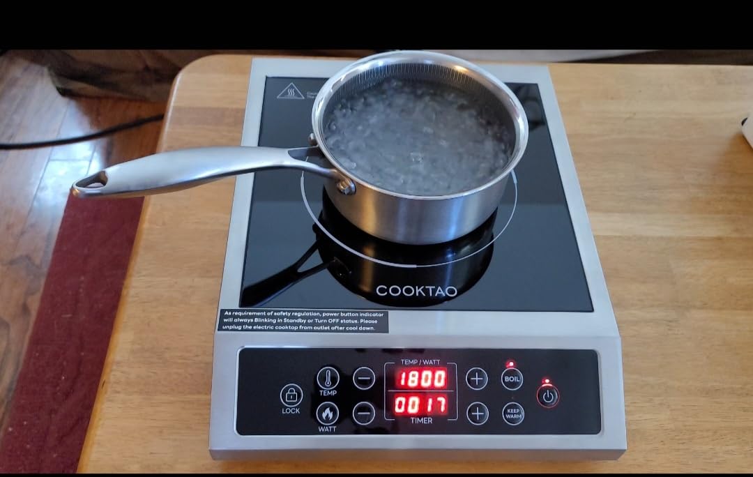 Stainless Steel Induction Cooktop, Professional Commercial Grade Single Burner Electric Cooktop, 1800W Hot Plate Portable Countertop Cooker with Temperature Control, Compatible with Magnetic Cookware customer photo 1