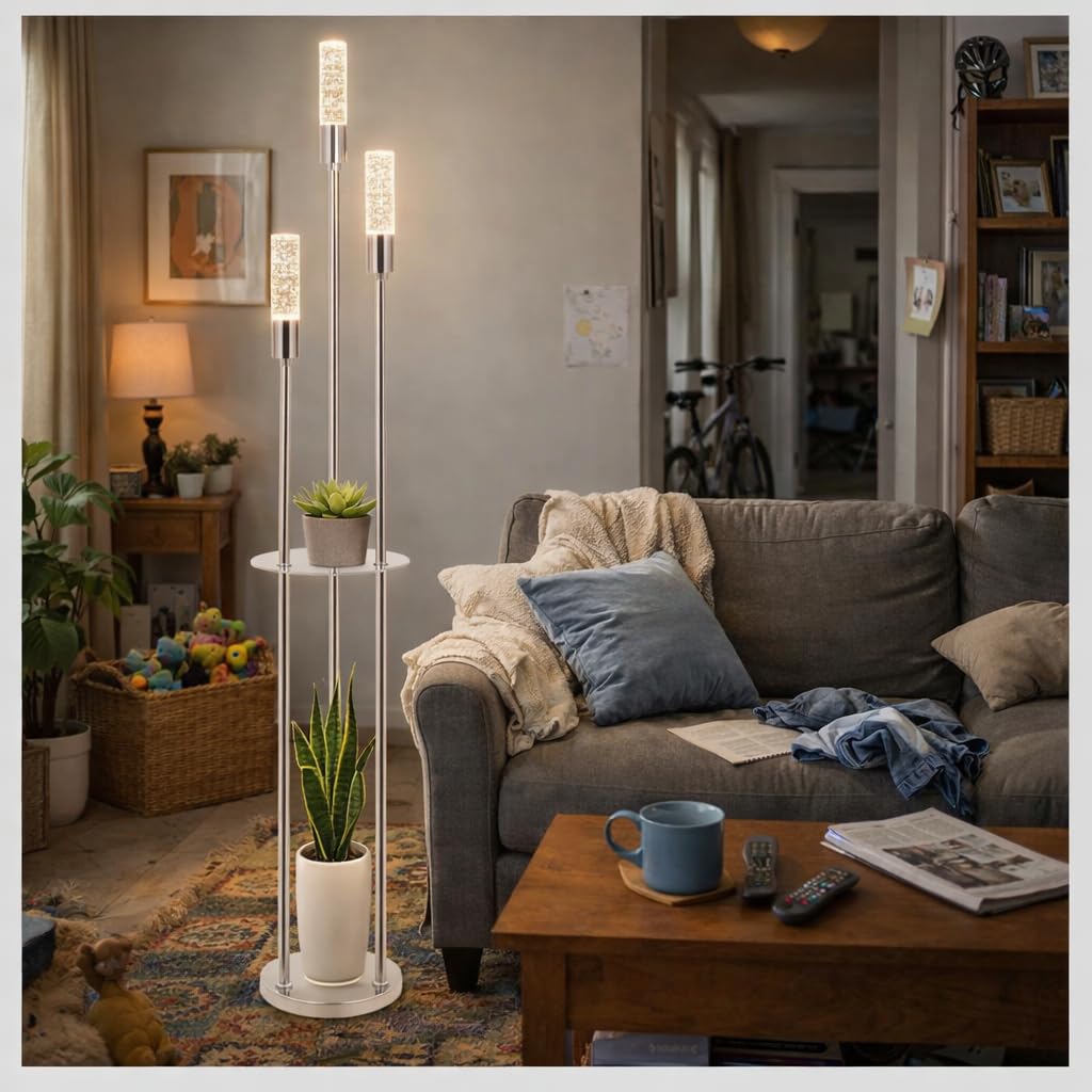 Modern Gold Floor Lamps for Living Room, Bubble Crystal Floor Lamp with Shelves, Built-in LED Lights, Brass Standing Lamps with Foot Switch, Corner Tall Floor Lamp for Bedroom, House Decor customer photo 2