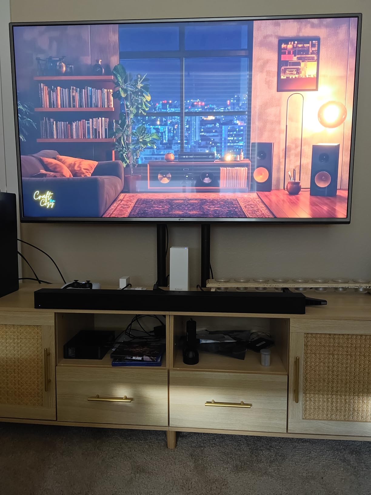 Perlegear Universal Floor TV Stand for 32-75 inch TVs up to 110 lbs, Height-Adjustable Tall TV Stand with Solid Wood Base & Extra-Stable Anti-Tip Feet, Swivel TV Mount for Bedroom, VESA 400x400, PGFLS34B customer photo 2