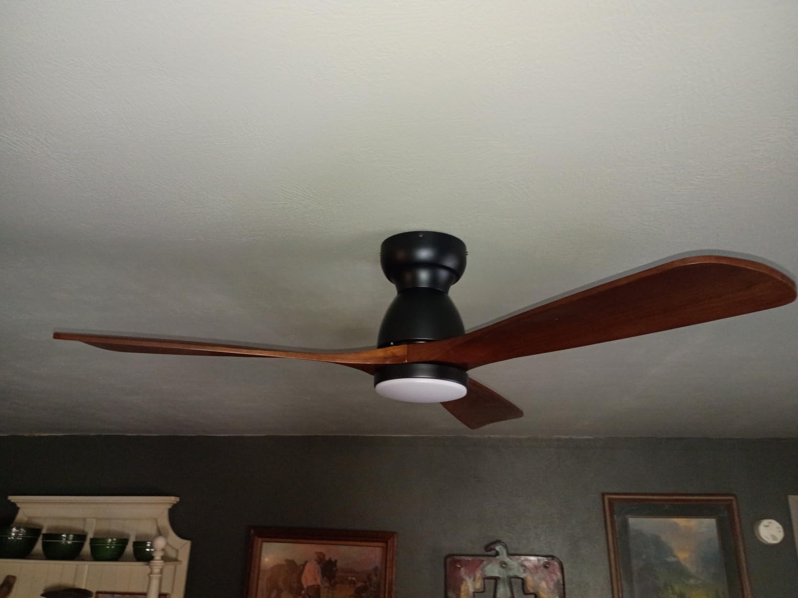 52in Smart Flush Mount Ceiling Fans with Lights, Outdoor Low Profile Wood Ceiling Fan Quiet DC Motor, Work with Alexa/Google Voice Control/App/Remote, Dimmable, 6-speed, 3 Wood blades Fan for Patio, Dark Walnut customer photo 1