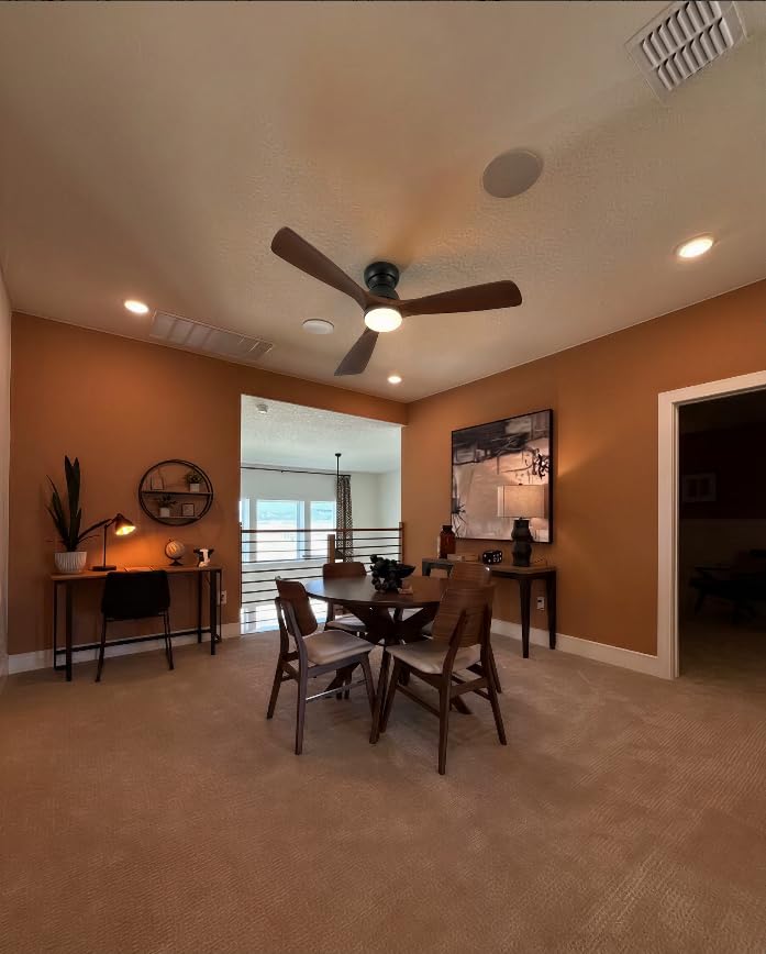 52in Smart Flush Mount Ceiling Fans with Lights, Outdoor Low Profile Wood Ceiling Fan Quiet DC Motor, Work with Alexa/Google Voice Control/App/Remote, Dimmable, 6-speed, 3 Wood blades Fan for Patio, Dark Walnut customer photo 2