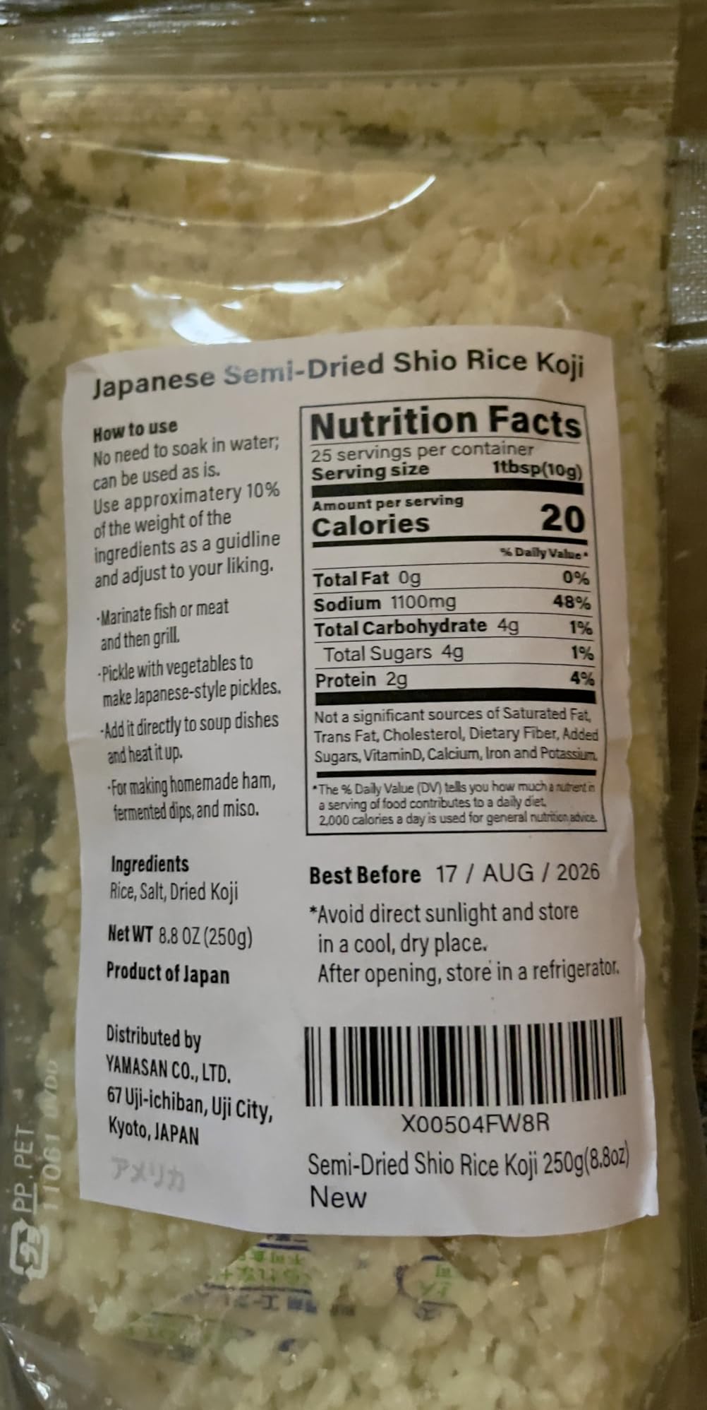 YAMASAN KYOTO UJI Semi-Dried Shio Rice Koji, Live Koji Culture 8.8oz customer photo 2