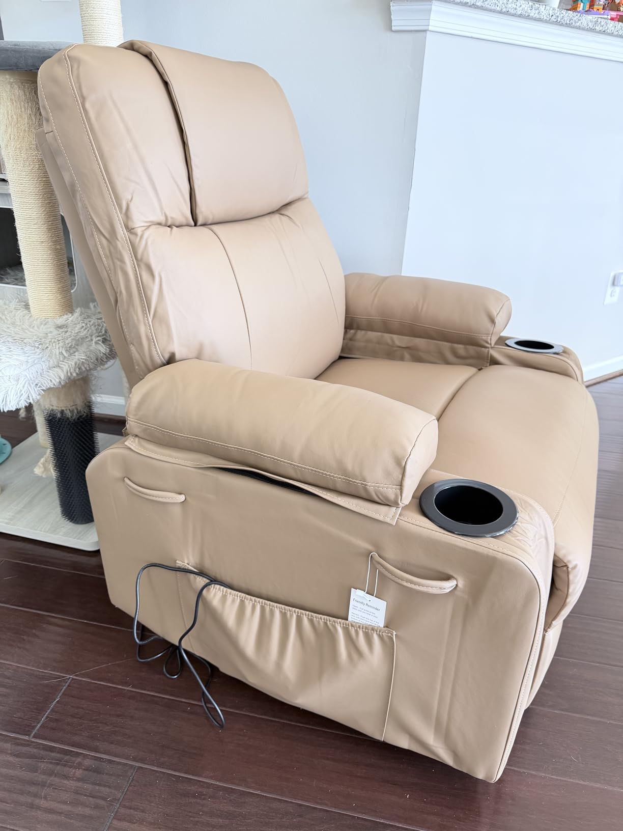 Leather Power Lift Recliner Chair for Elderly, with Massage & Heat | Electric Lifting Chair with Remote Stand Assist, Cup Holders, Reclining Sofa for Living Room, Bedroom, Small Spaces, Brown customer photo 1