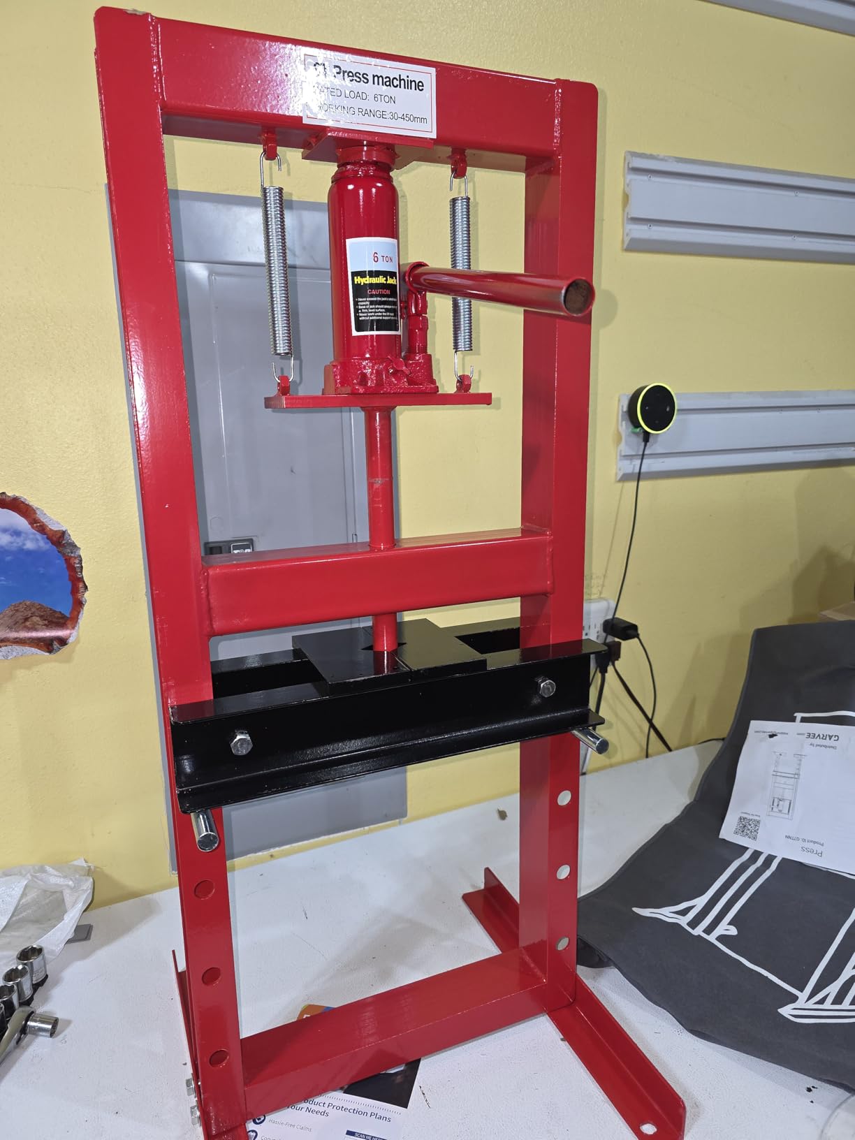 GarveeTech 6 Ton Hydraulic Shop Press, H-Frame, 4-Hold Adjustable Height, with Movable Plates and Dust Cover, for Garage or Professional Users, Red customer photo 1