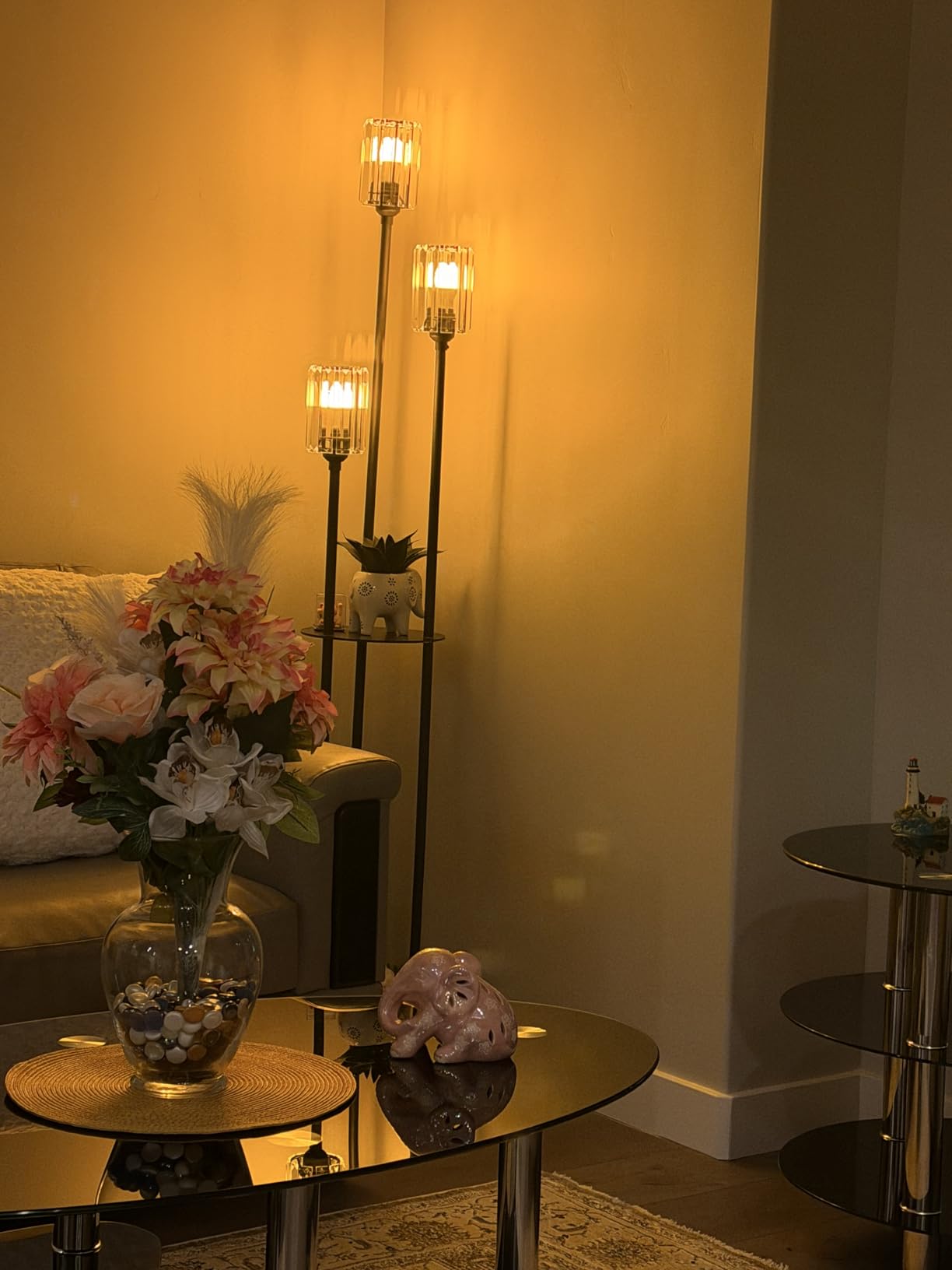 Crystal Gold Standing Floor Lamp with Shelves for Living Room 67