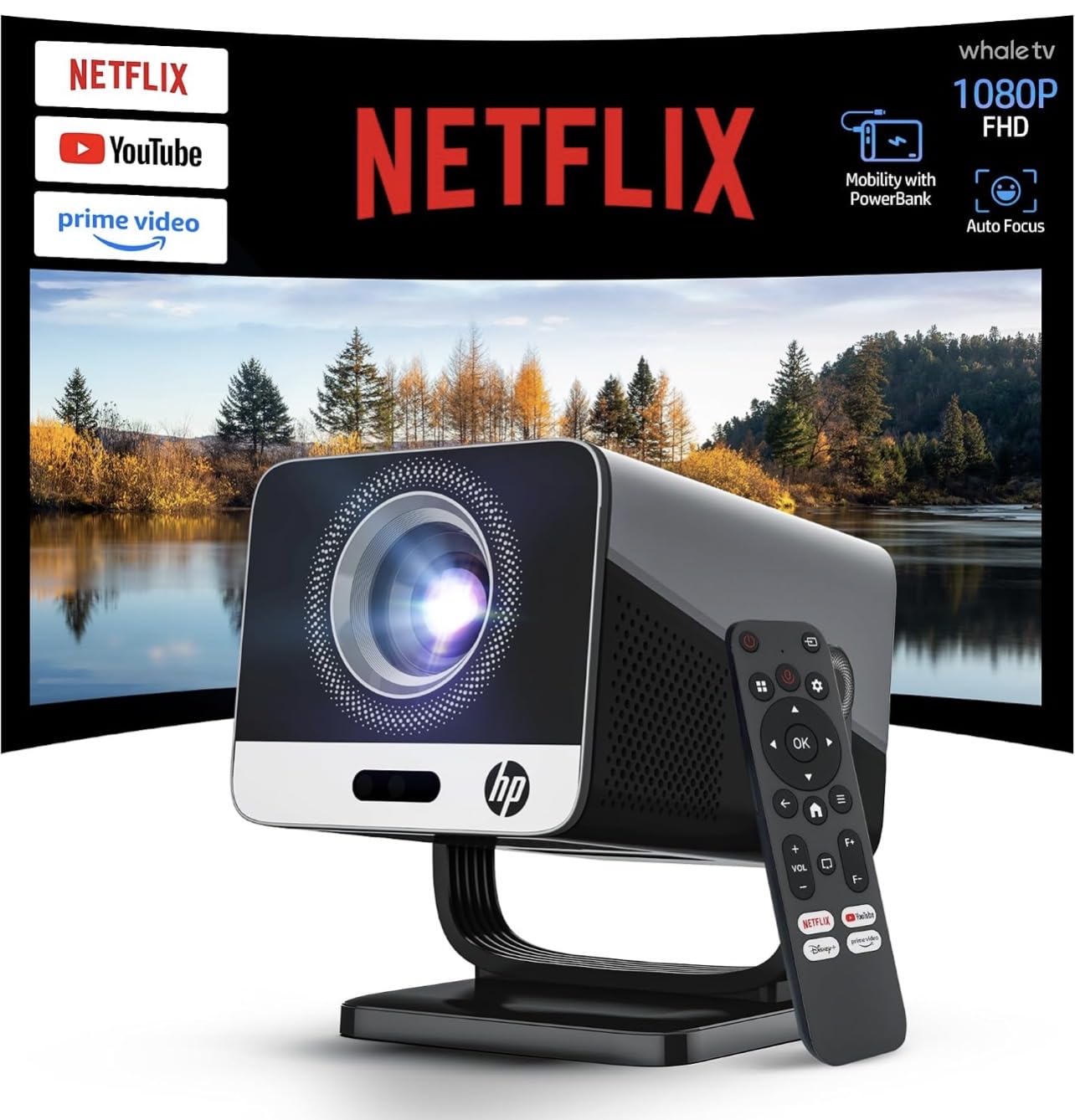 HP Projector with Apps, FHD 4K Supported, USB-C Power Bank Compatible MC425 | Native 1080P Mini Projector with WiFi and Bluetooth, Auto Focus & Keystone, Portable Projector with HiFi Speaker for Outdoor customer photo 2