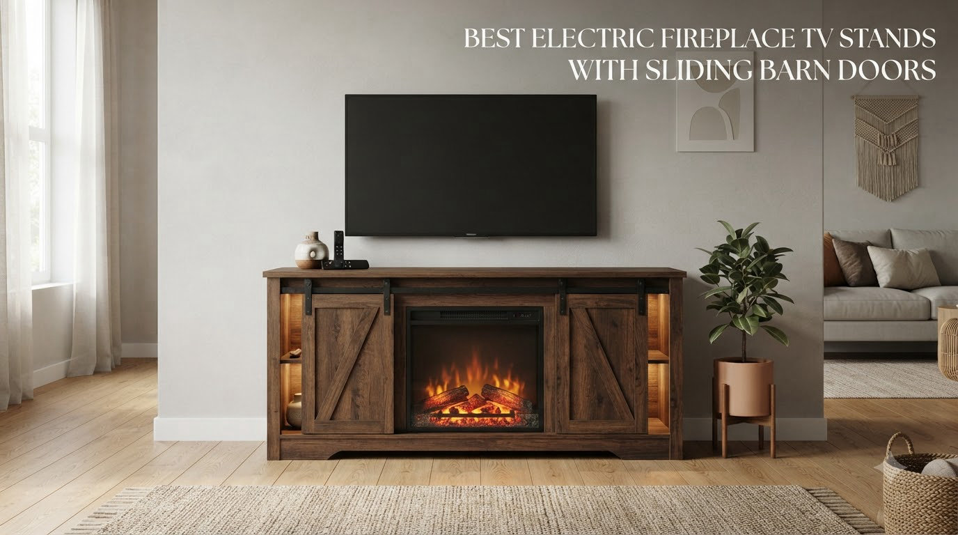 best electric fireplace tv stands with sliding barn doors