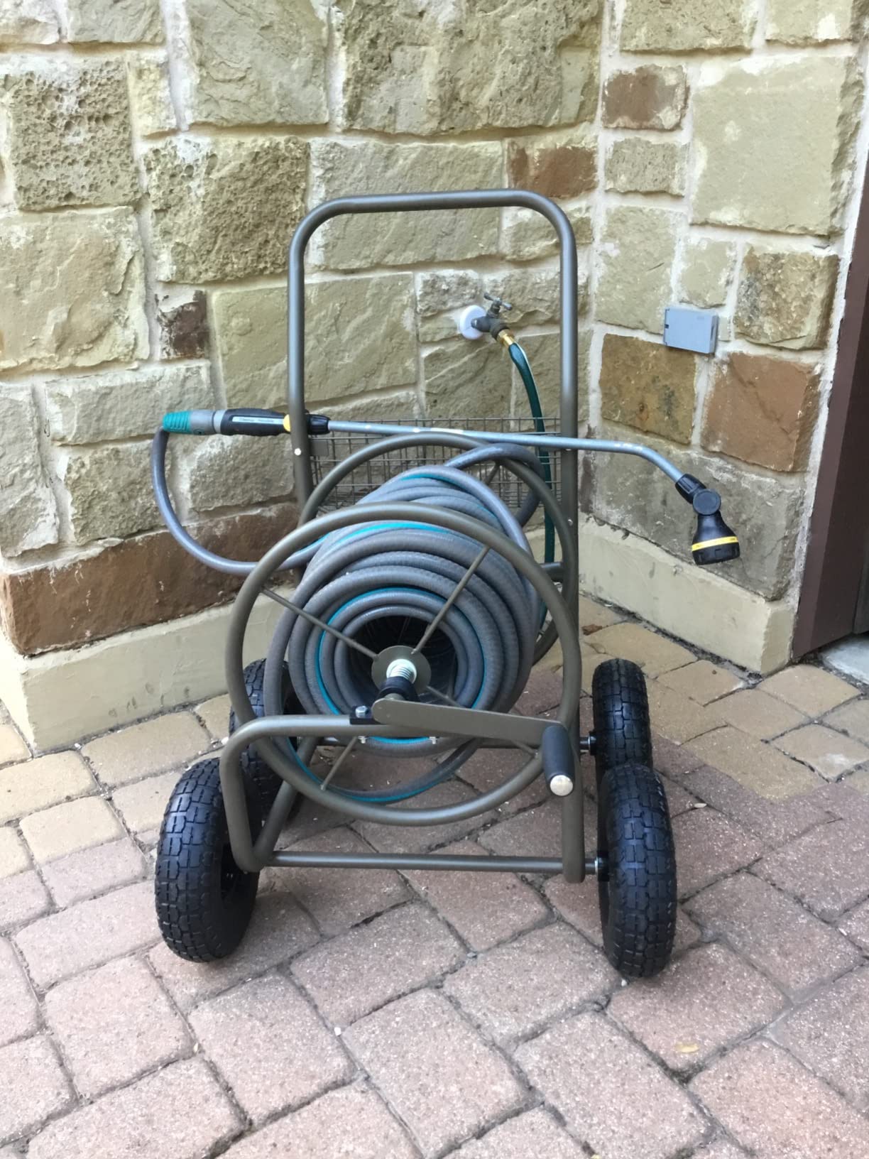 Liberty Garden Residential Grade Four Wheel 250 Foot Capacity Steel Frame Water Hose Reel Cart with Basket for Backyard, Garden, or Home, Brown, Bronze customer photo 1
