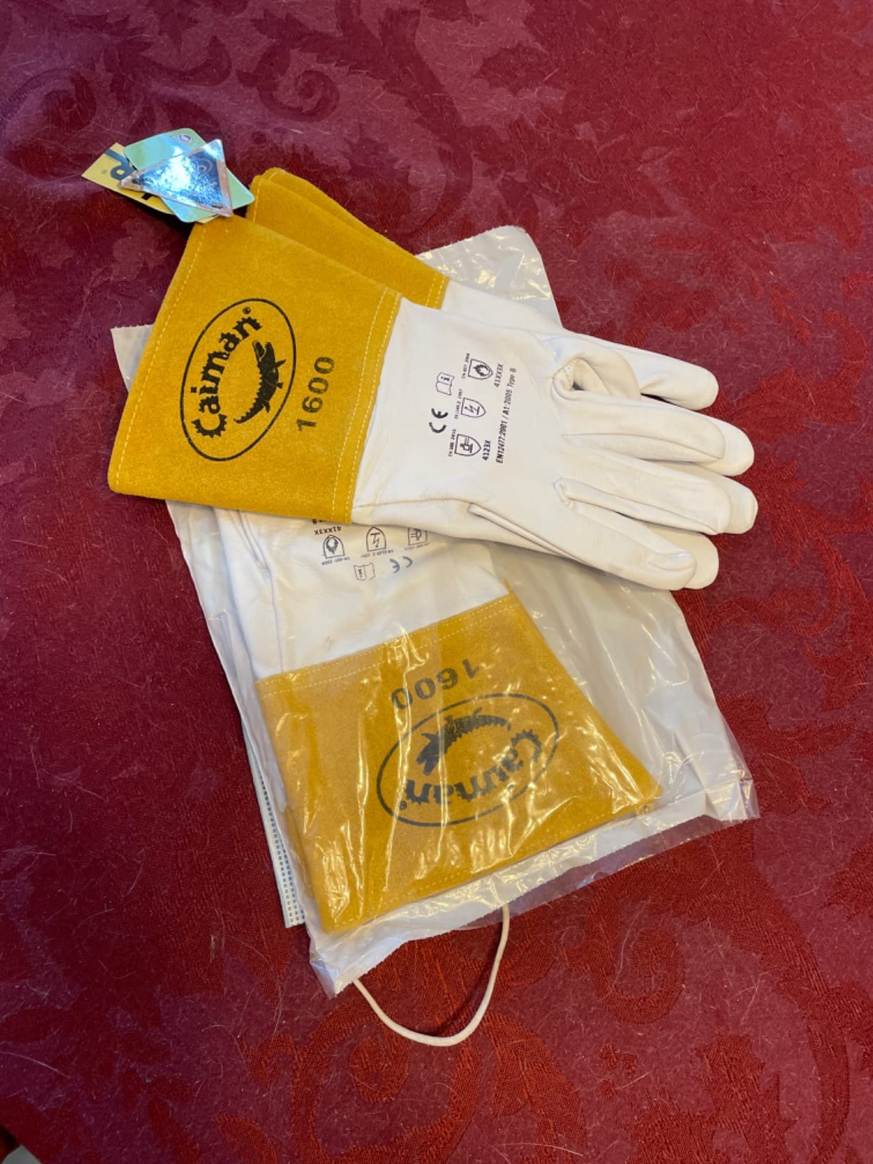 Caiman Premium Goat Grain TIG Welding Gloves, 4-Inch Gold Extended Cuff, Unlined, White/Gold, Medium (1600-4) customer photo 2