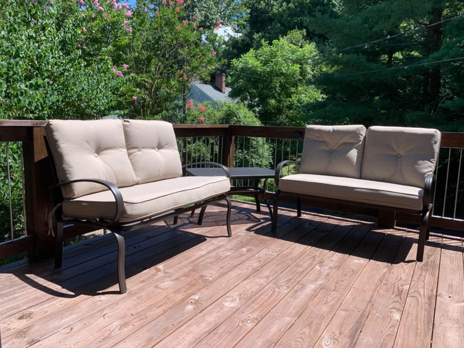 Giantex 2 Pcs Patio Loveseat with Coffee Table Outdoor Bench with Cushion and Metal Frame, Loveseat Furniture Set Sofa for Garden, Yard, Patio or Poolside customer photo 1