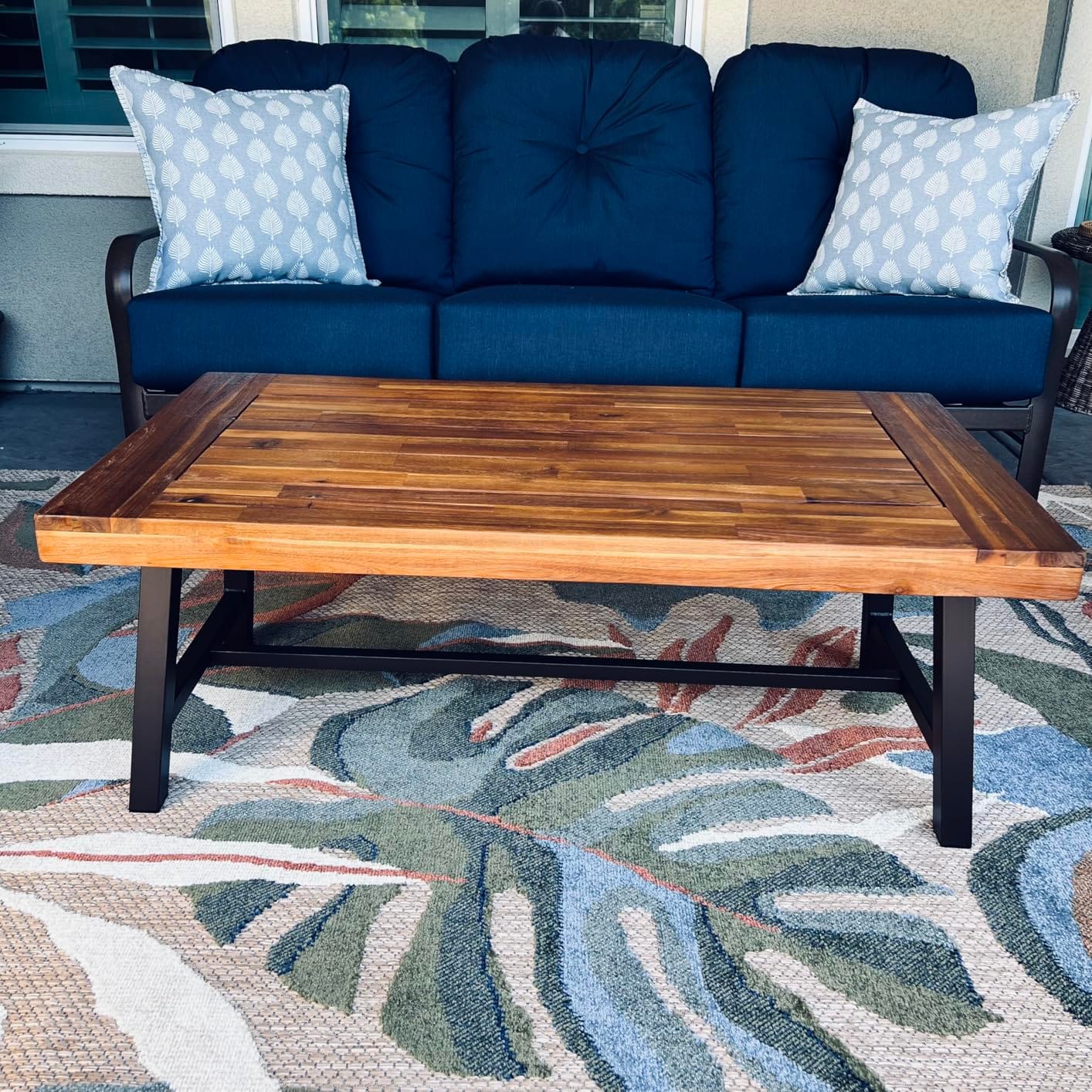 Christopher Knight Home Carlisle Outdoor Acacia Wood Coffee Table, Sandblast/Rustic Metal customer photo 1