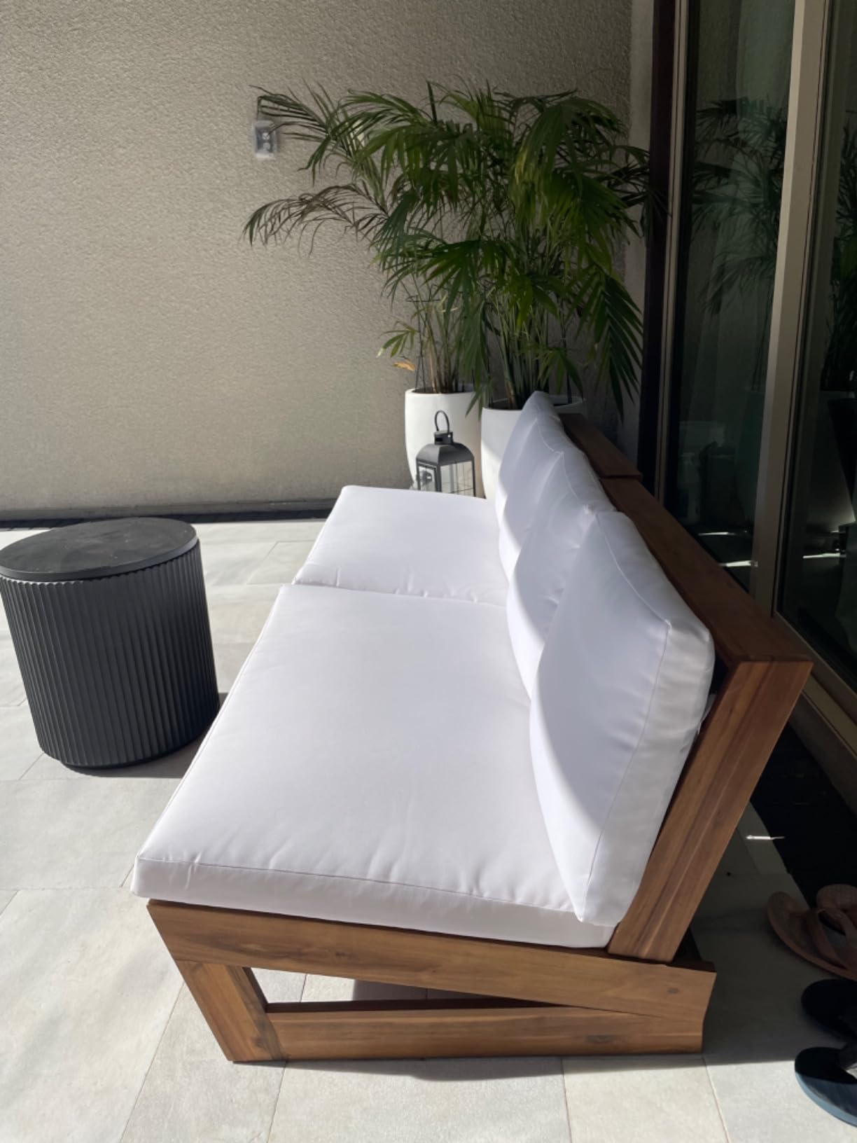 Great Deal Furniture Kaitlyn Outdoor Acacia Wood Loveseat with Cushions, Teak and White customer photo 2