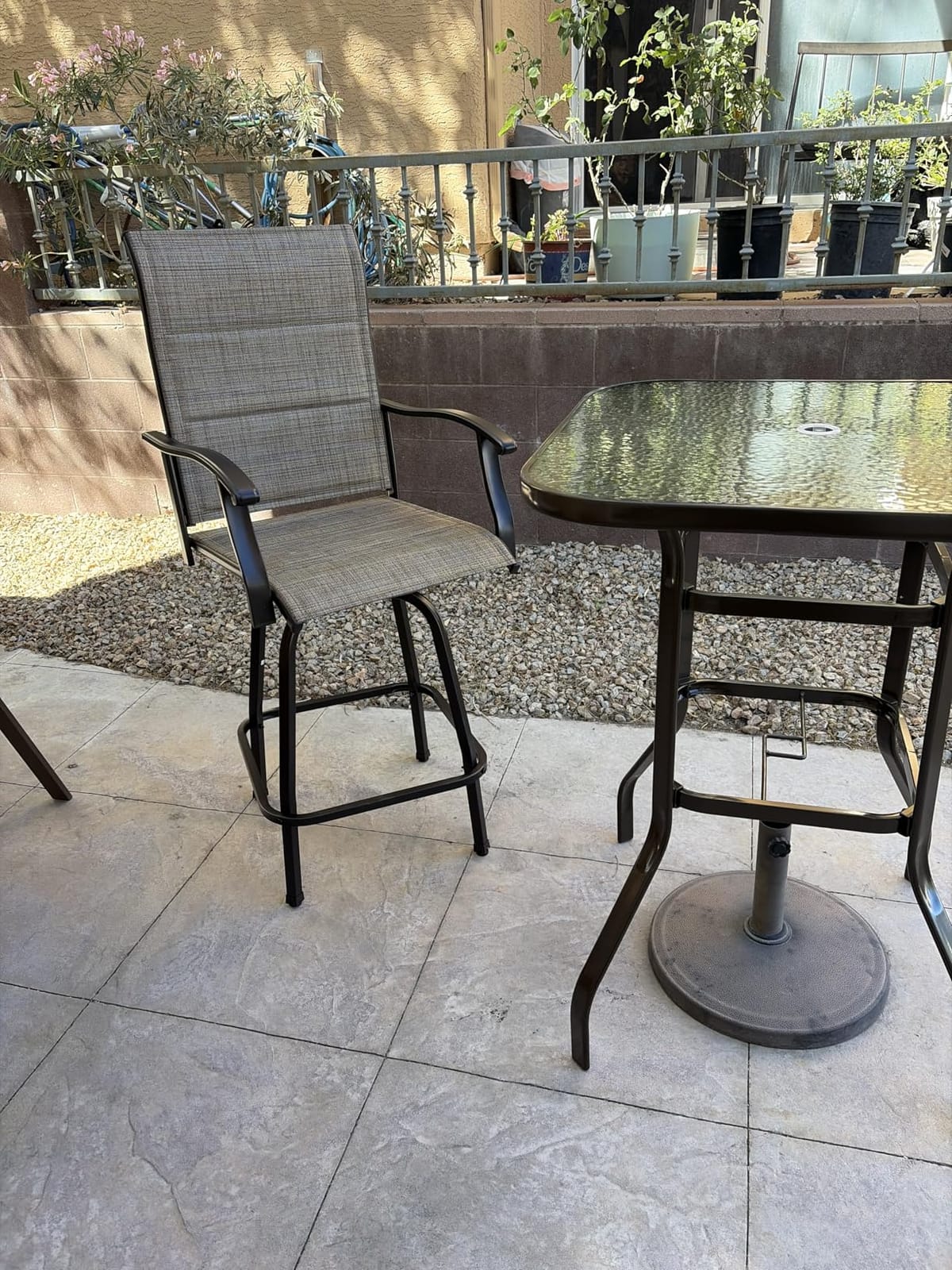 PHI VILLA 3 Piece Outdoor Swivel Bar Stools Set, Bar Height Patio Set customer photo 1