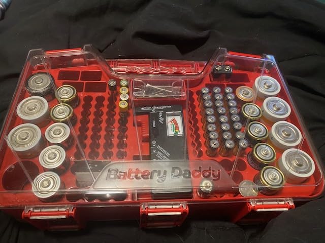 Ontel Battery Daddy Storage & Organizer Case w/Tester, Stores & Protects Up to 180 Batteries, Double-Sided, Clear Locking Lid, Secure Latches & Portable Carrying Handle - Red (Batteries Not Included) customer photo 2