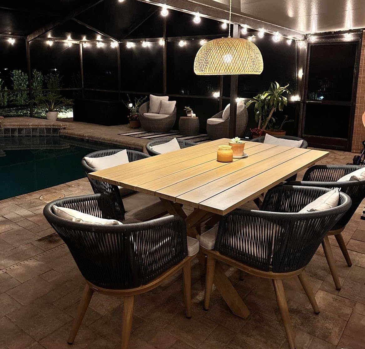 PURPLE LEAF 7 Pieces Patio Dining Set Teak-Finish Aluminum Table and Chairs customer photo 1