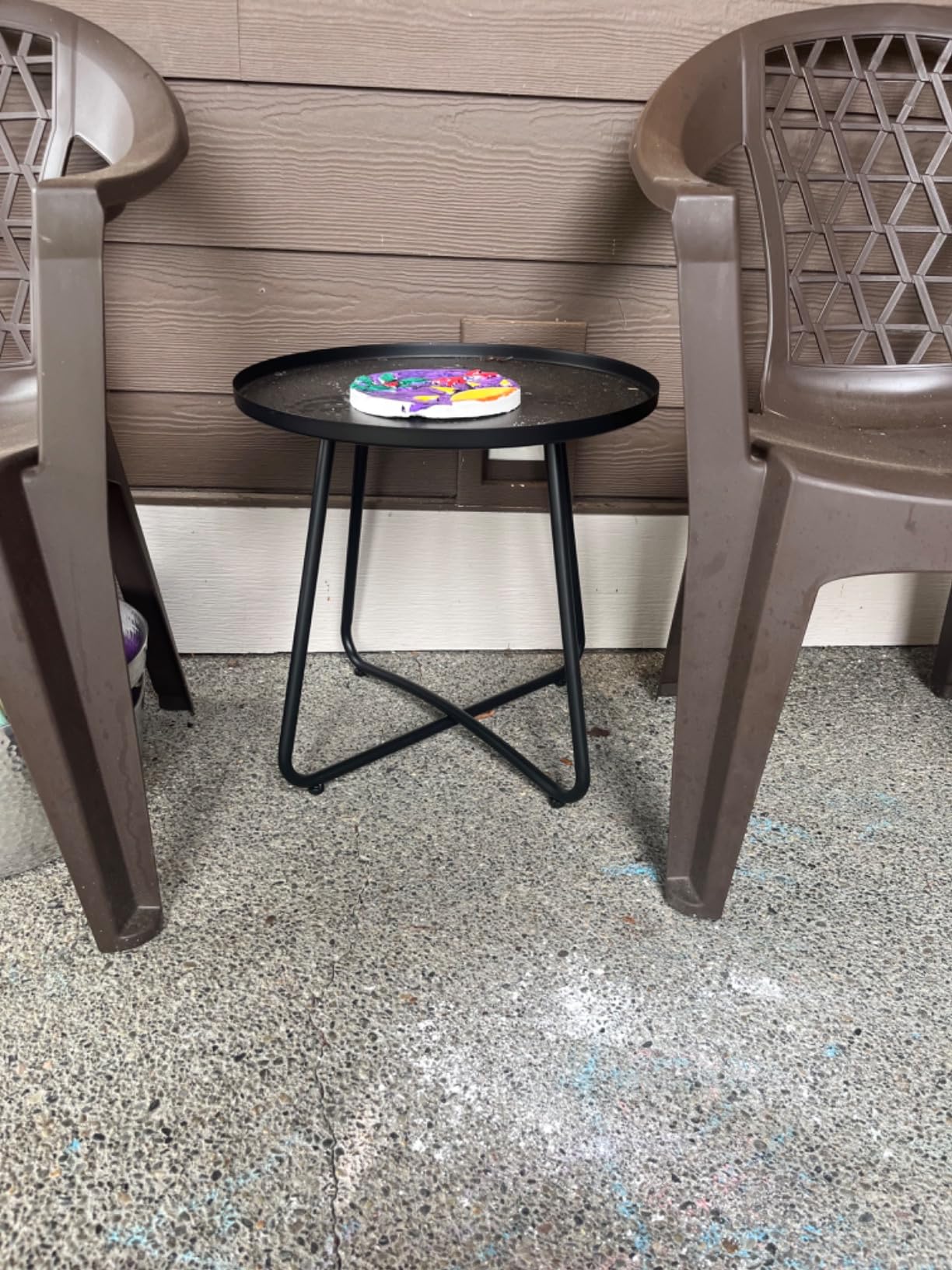 danpinera Outdoor Side Tables, Weather Resistant Steel, Small Round End Table for Patio Yard Balcony Garden Bedside Black customer photo 1