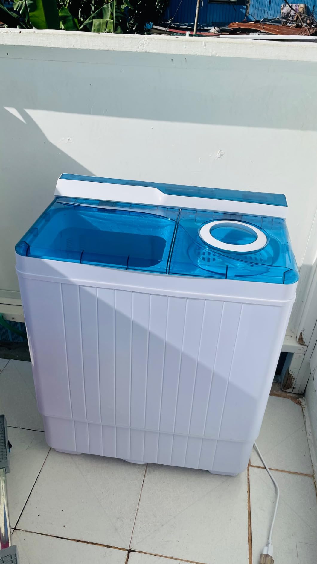 COSTWAY Portable Washing Machine, Twin Tub 26 Lbs Capacity, 18 Lbs Washer and 8 Lbs Spinner, Compact Washer with Control Knobs, Timer Function, Drain Pump, Laundry washer for Apartment RV, Blue customer photo 1