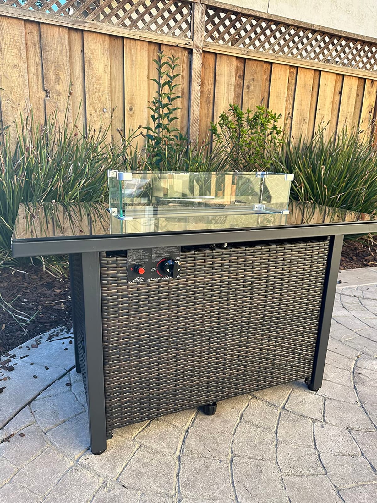 Lausaint Home Propane Fire Pit Table 43 Inch with Lid, 60,000 BTU Gas Fire Pits for Outside Patio with Glass Wind Guard, Dark Black customer photo 2