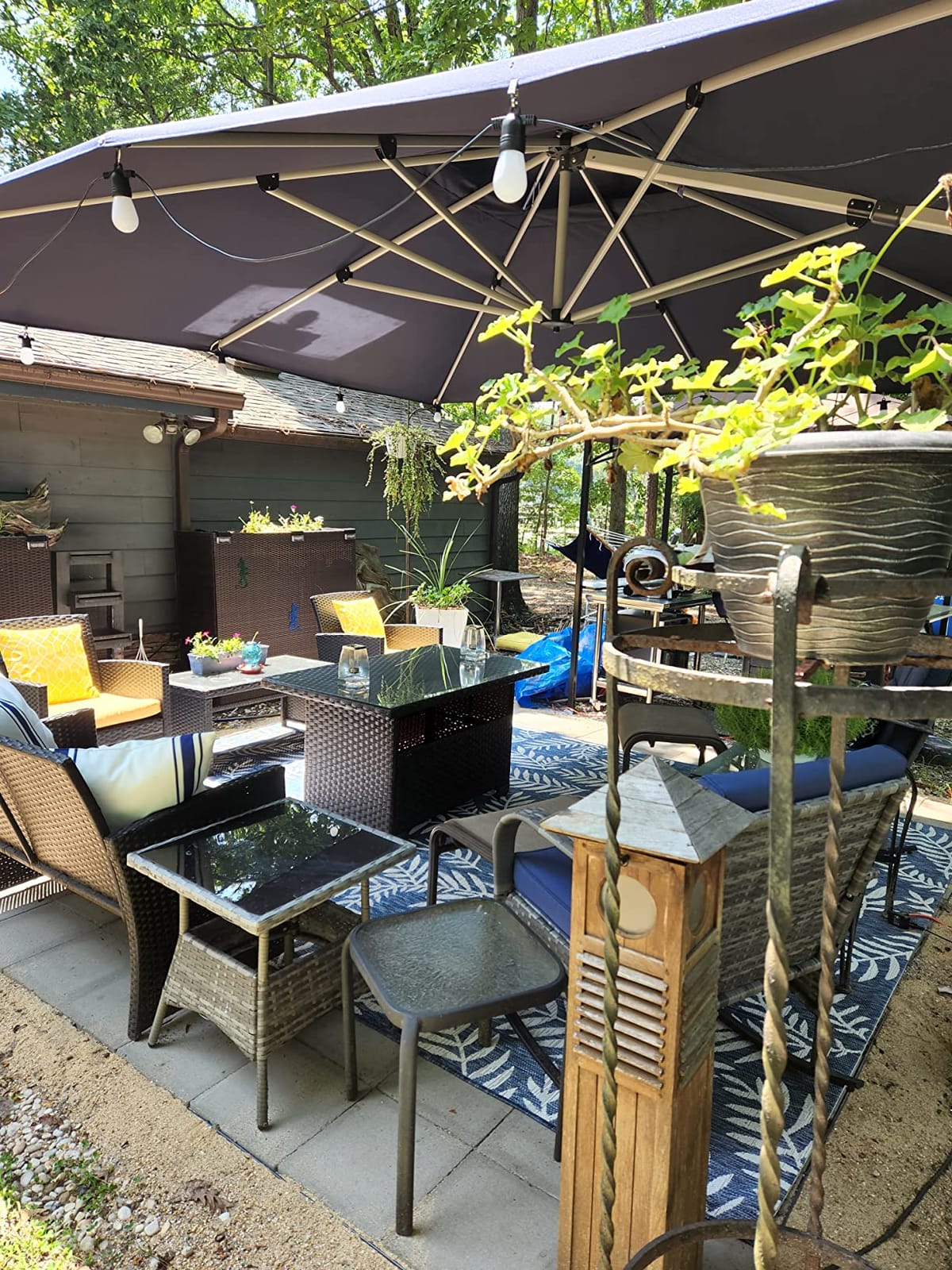 WAROOM Outdoor PE Wicker Coffee Table - Patio Rattan Garden Furniture Multi-Functional Storage Tea Dining Table, Grey customer photo 1