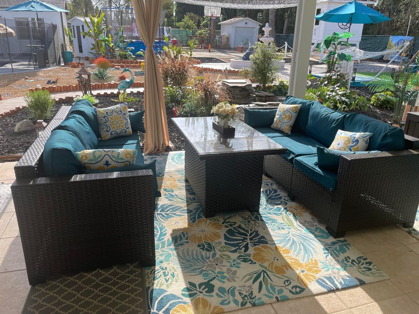 WAROOM Outdoor PE Wicker Coffee Table - Patio Rattan Garden Furniture Multi-Functional Storage Tea Dining Table, Grey customer photo 2