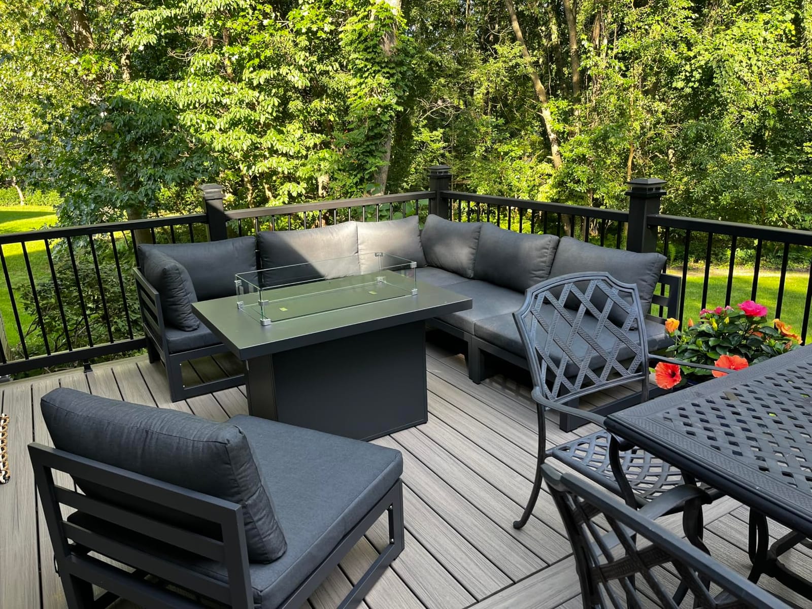 NICESOUL 7 Piece White Powder-Coated Aluminum Patio Furniture with Fire Pit Table, 29 Inch Extra Wide Outdoor Sectional Sofa for 6, High-End Heavy Duty L-Shaped Large Couch for Backyard, Light Gray customer photo 1