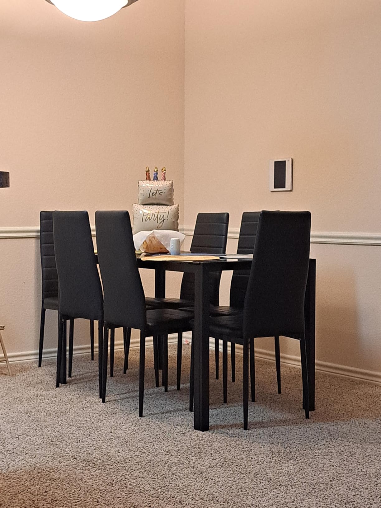 Gizoon Black 7 Piece Glass Dining Table Set, Kitchen Table with Chairs customer photo 1