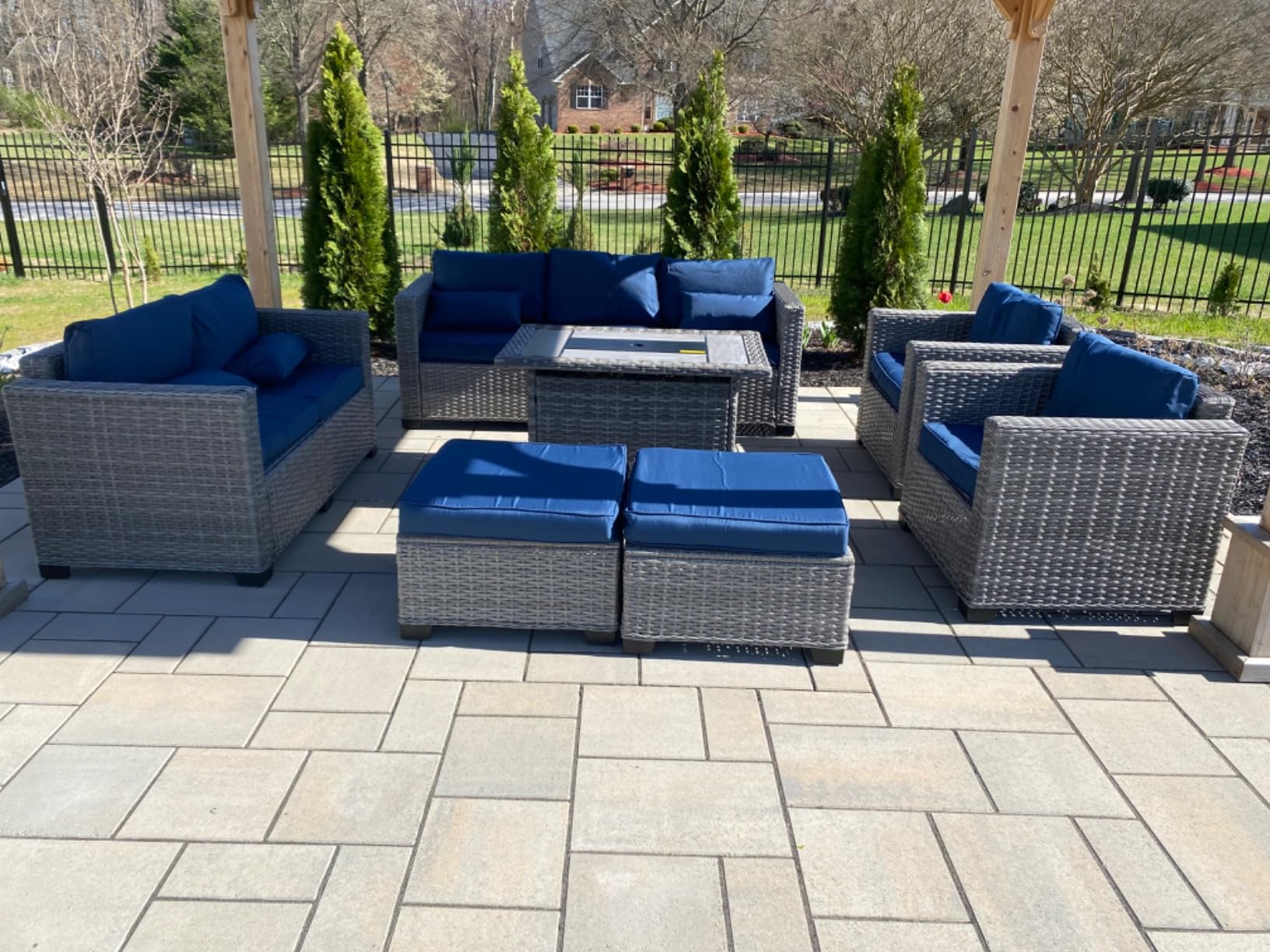 Rattaner 7-Piece Outdoor Furniture Sets Patio Furniture Set with 45-inch Fire Pit Patio Couch Outdoor Chairs 60000 BTU Propane Fire Pit Table with Non-Slip Cushions Waterproof Covers, Light Grey customer photo 2