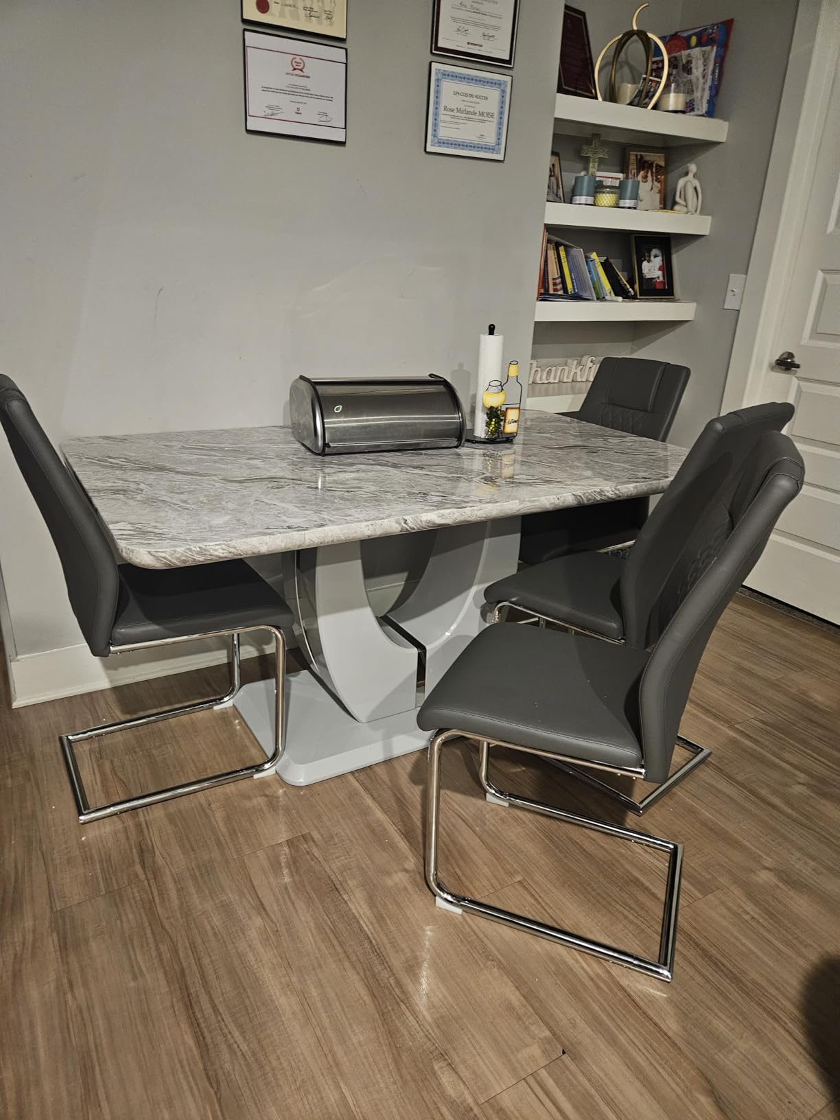 JUFU 7-Piece Dining Table Set for 6, 63-Inch Faux Marble Table customer photo 1
