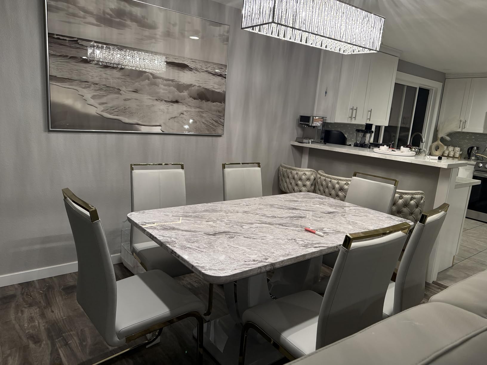 JUFU 7-Piece Dining Table Set for 6, 63-Inch Faux Marble Table customer photo 2