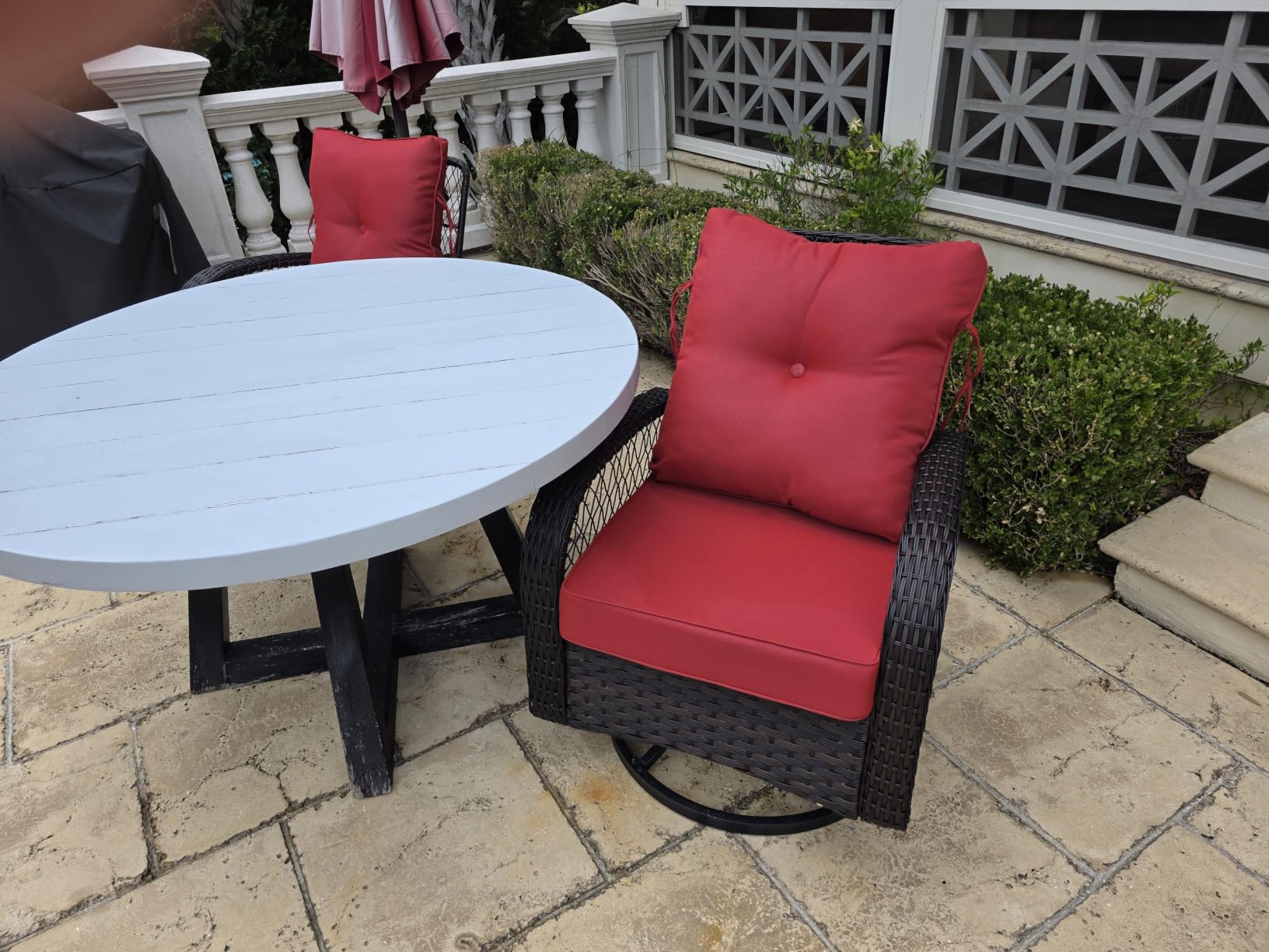 Patio Furniture Set 3 Pieces, Outdoor Swivel Glider Rocker Bistro Set, Blue customer photo 1