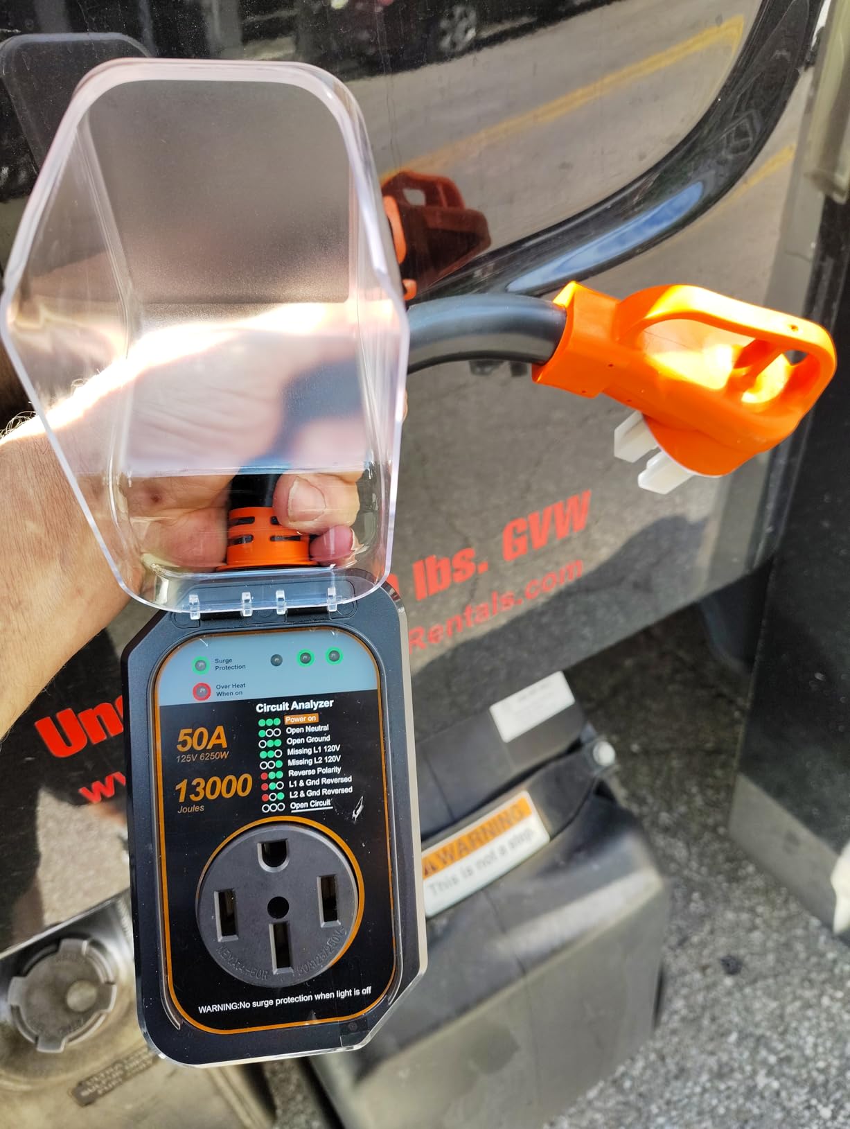 GEARGO RV Surge Protectors 50 Amp Waterproof, [𝟐𝟎𝟐𝟔 𝐍𝐞𝐰 𝐔𝐩𝐠𝐫𝐚𝐝𝐞𝐝] RV Circuit Analyzer, Full Protection RV Adapter Plug for Camper(Orange) customer photo 1