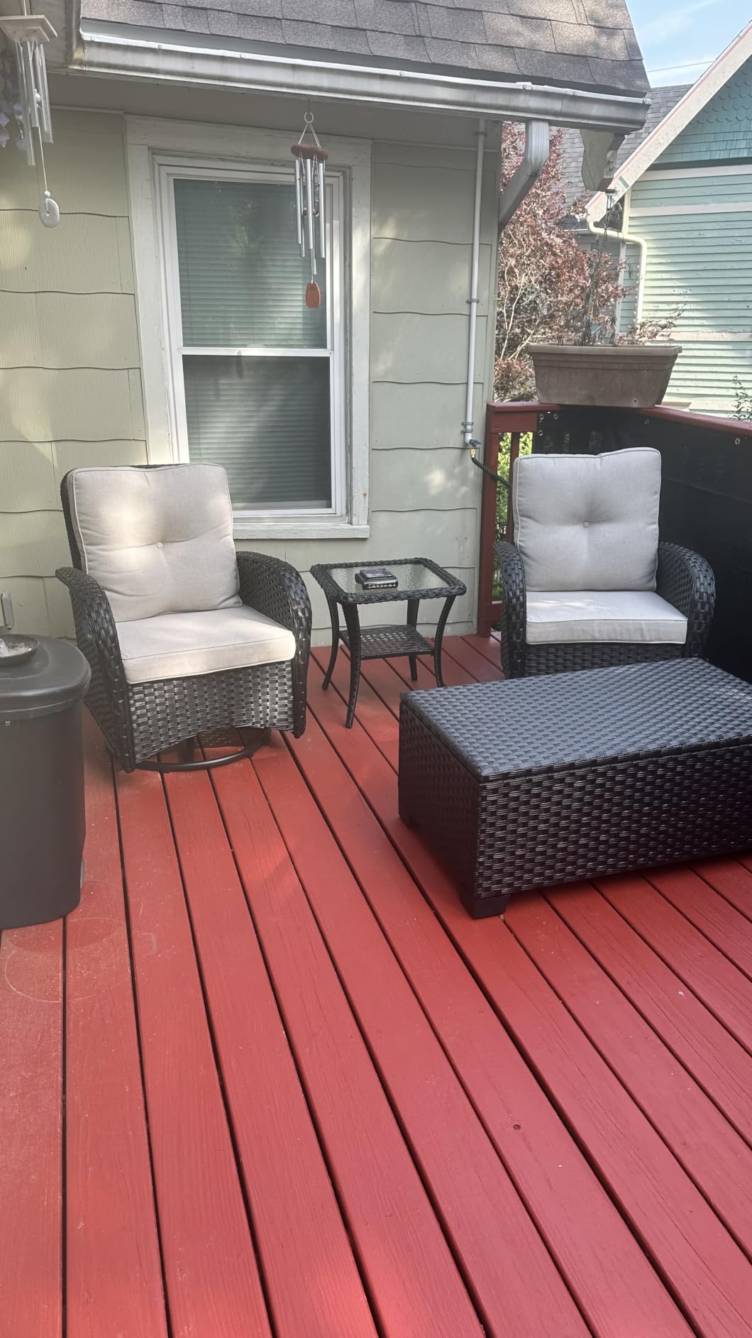 Belord Patio Wicker Chairs Swivel Rocker - Outdoor Swivel Rocking Chairs Set of 2 with Rattan Side Table, Patio Swivel Glider Chair 3 Piece Patio Furniture Sets for Deck Porch Pool Brown/Blue customer photo 2