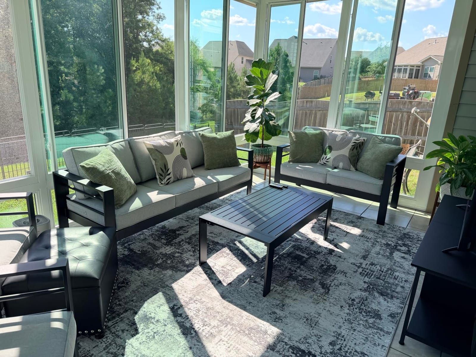 LayinSun Outdoor Aluminum Furniture Set with Fire Pit Table, 4 Pieces Patio Sectional Conversation Chat Sofa Modern Seating Set customer photo 1
