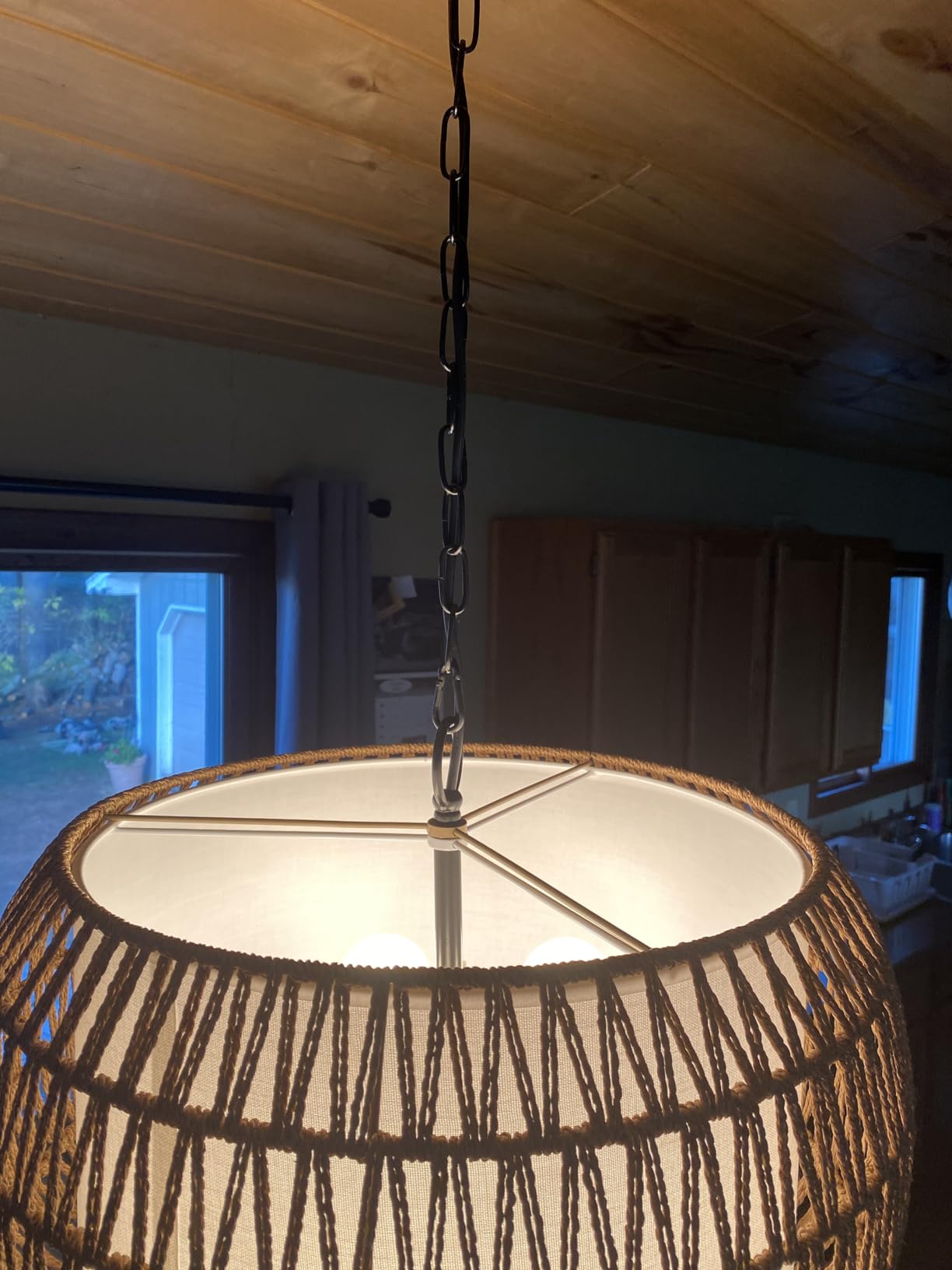 Rattan Farmhouse Chandelier Light Fixtures, 5-Lights Boho Large Pendant Light,Hand Woven Chandeliers for Dining Room with Fabric Shade,Rustic Chandeliers Hanging Light Fixtures for Kitchen Island customer photo 1